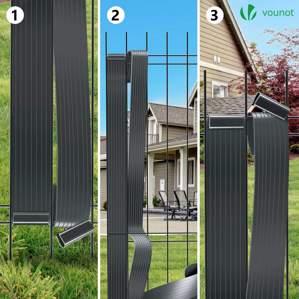 VOUNOT? PVC Privacy Strips Garden Privacy Fence Screen 150m x 4.7cm Double Rod Mats with 300 Clips for Deck, Patio, Balcony, Grey