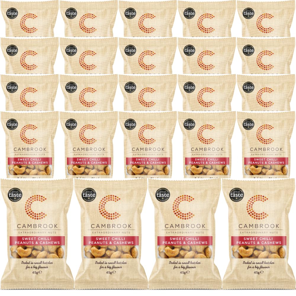 Cambrook - Baked Sweet Chilli Peanuts & Cashews, 45g Bags, Pack of 24