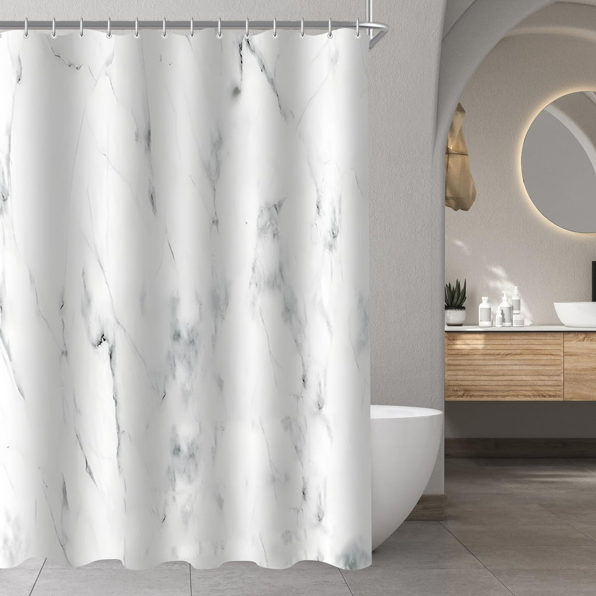 Lerores Shower Curtain, 100 x 180 cm, Marble, Weighted Hem, Anti-Mould Textile, Waterproof, Washable Polyester Fabric Bath Curtains with 6 Eyelets and