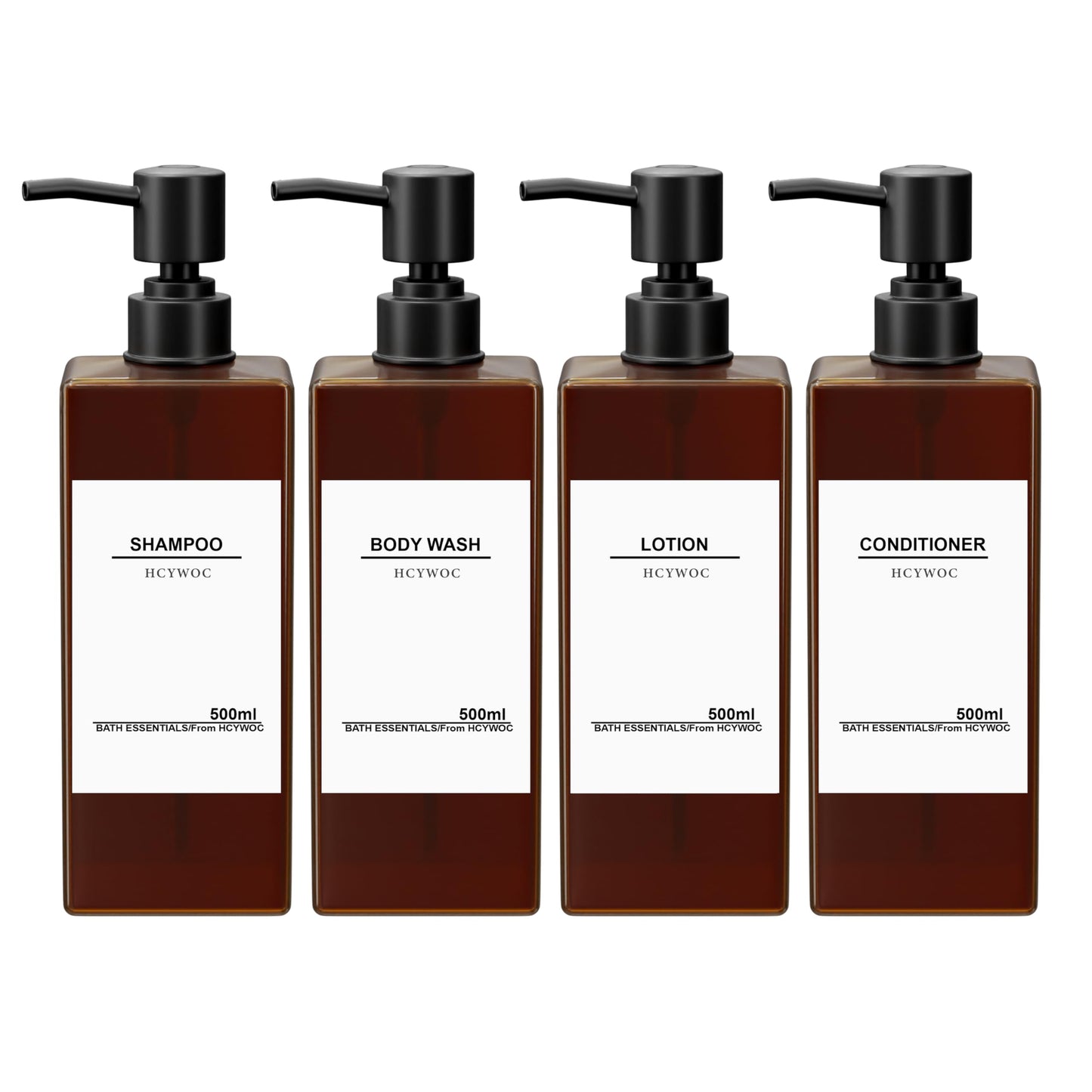 HCYWOC Shampoo and Conditioner Dispenser, 4 Pcs 500ml Soap Dispenser Bathroom, Refillable Hand Soap Dispenser, Pump Bottle Dispenser with 16