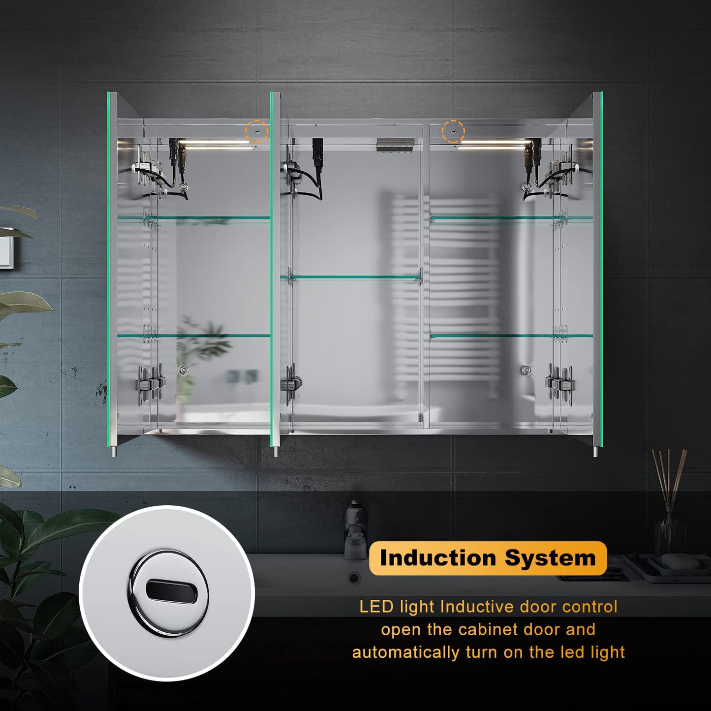 ELEGANT Large Bathroom Cabinets Wall Mounted with Bluetooth and Shaver Socket Stainless Steel Illuminated Bathroom Wall Cabinets Dimmer