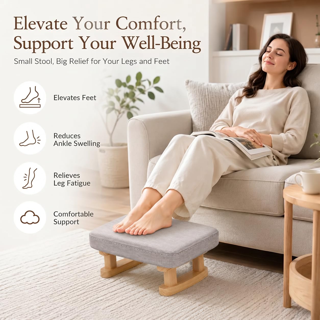 Lighterday Foot Stool,Pouffe Footstool with Cushion,Ottoman Stool with Removable Footstool Cover,Poofy Foot Rest for Leg Rest in Living Room Bedroom