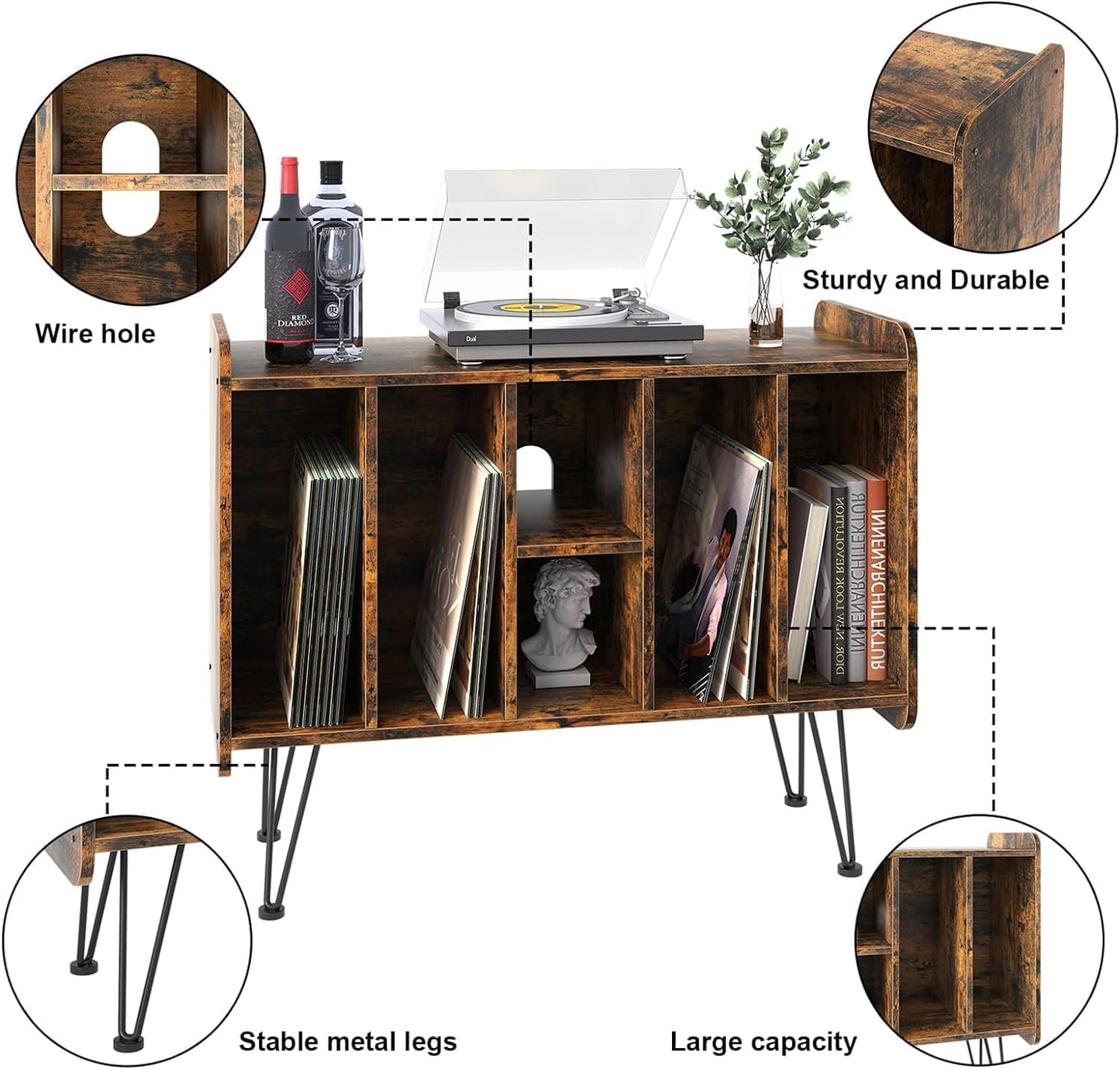 Garden 4 you Record Player Stand,2-Tier Vinyl Record Storage,6 cube Turntable Stand Holds Up to 250 Albums,Vinyl Record Holder Cabinet for Living