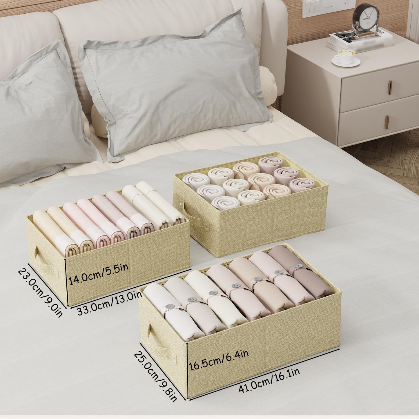 ENUMAIL Washable Open Storage Bins,Grey and Beige,41x25x16.5cm,2 Pack