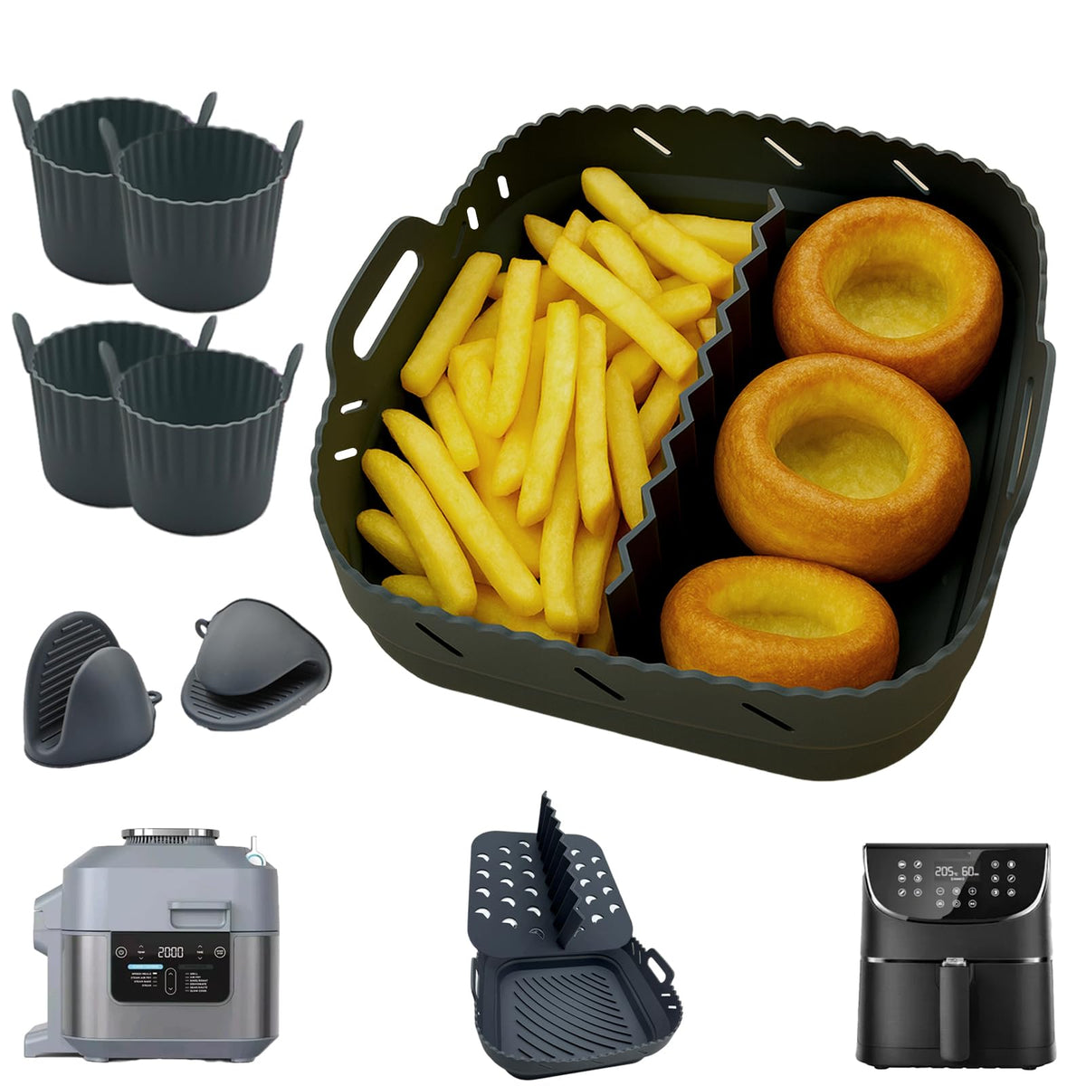 Silicone Air Fryer Liner Set with Divider by Magla, Compatible with Cosori 5.5L, Ninja Crispi Air Fryer, Ninja Speedi 5.7L, Tefal 6.5L etc., Air Fryer
