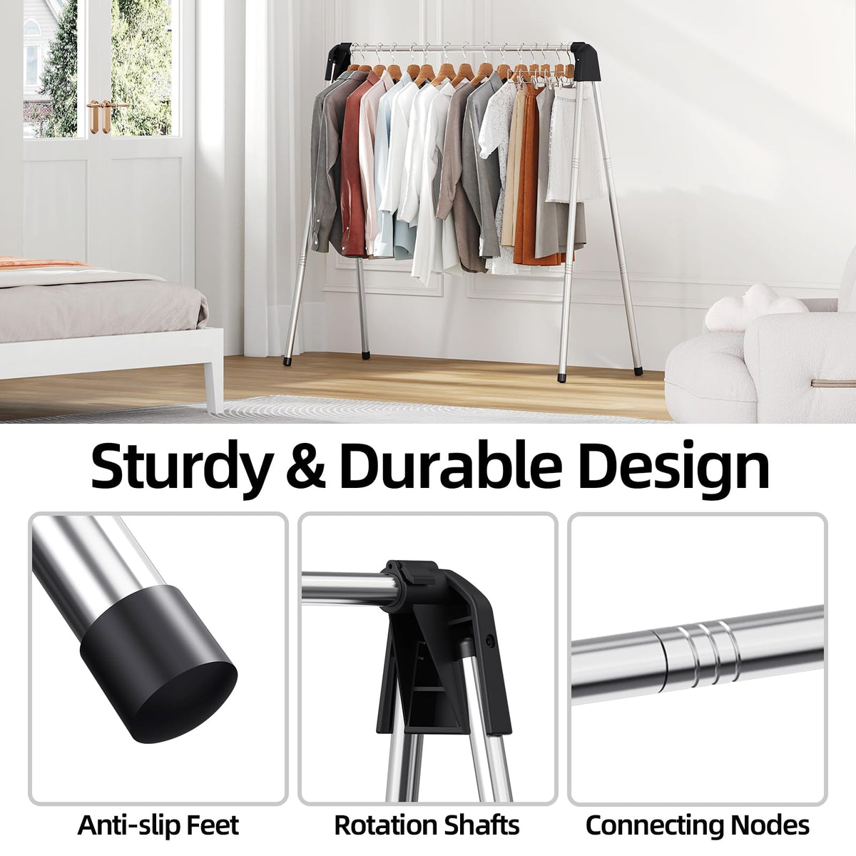 SYKIARIOL Stainless Steel Clothes Rail, Collapsible Drying Rack