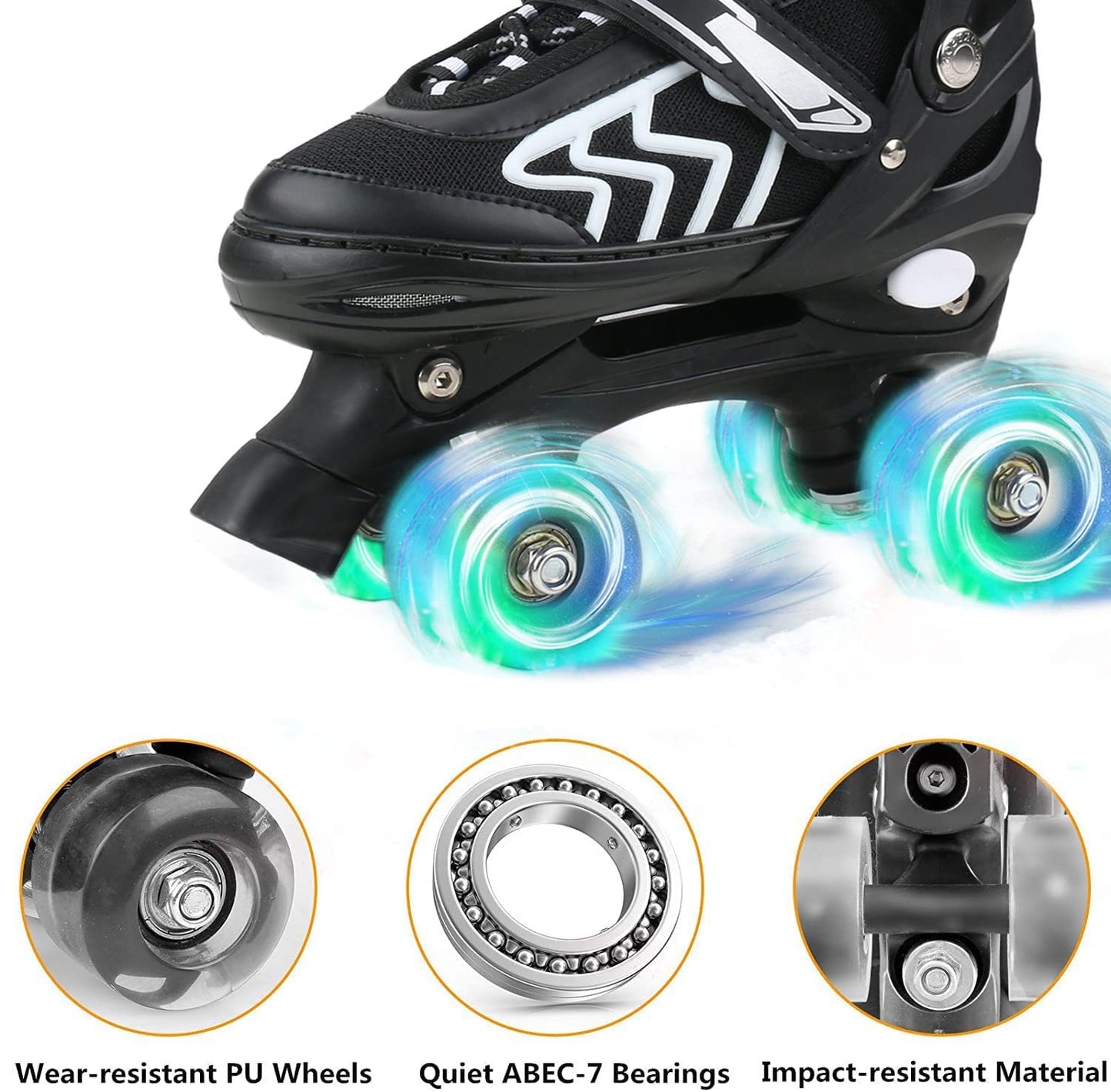 Kids Roller Skates for Boys Girls Children Beginners, 4 Sizes Adjustable Roller Skates for Child Toddler Ages 4-6-12 with 8 Light up Wheels (Small -