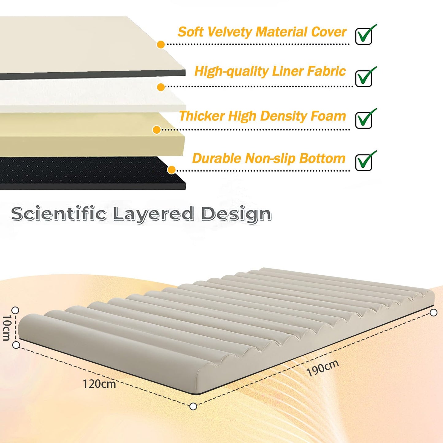 MeMoreCool Roll Up Floor Mattress Small Double, 190x120cm, Beige