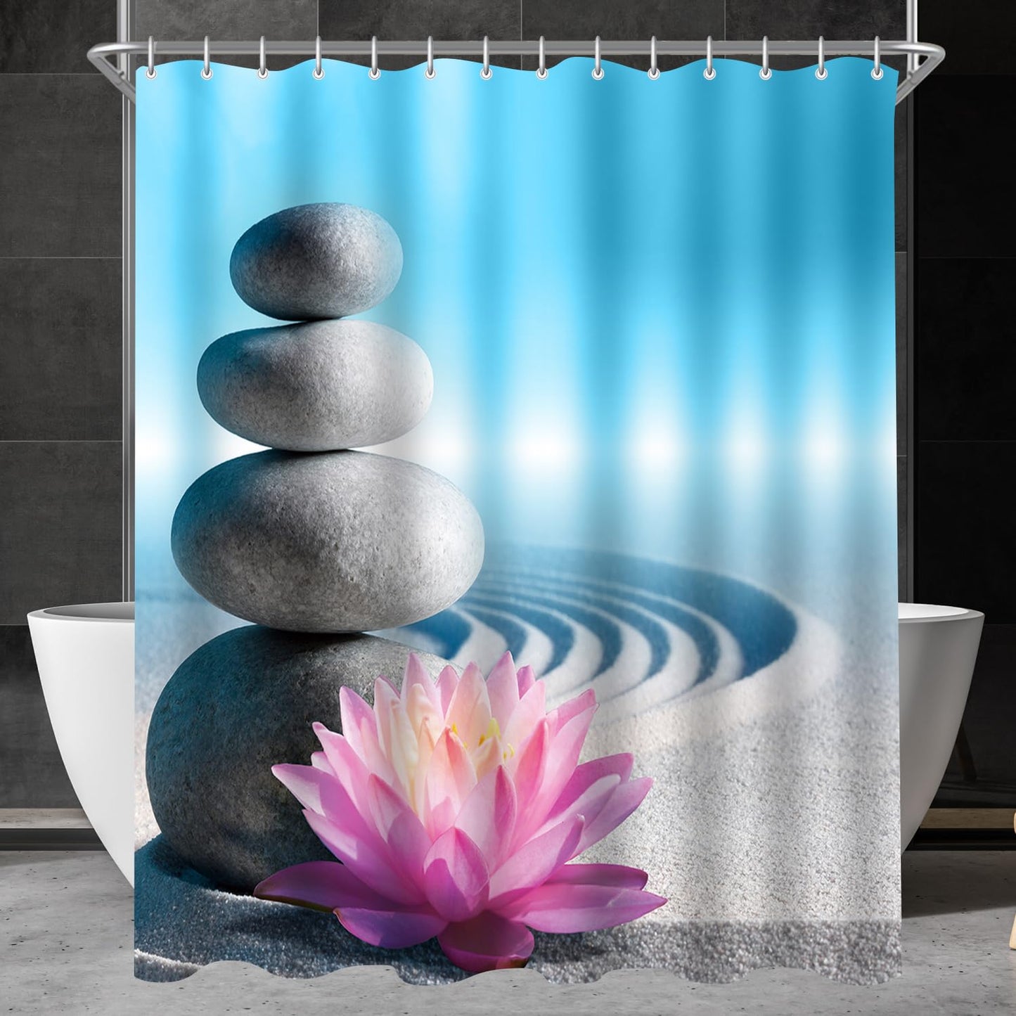 Lerores Shower Curtain, 180 x 200 cm, Pebble Desert Anti-Mould Textile, Weighted Hem Water-Repellent, Washable Polyester Fabric Bath Curtains with 12