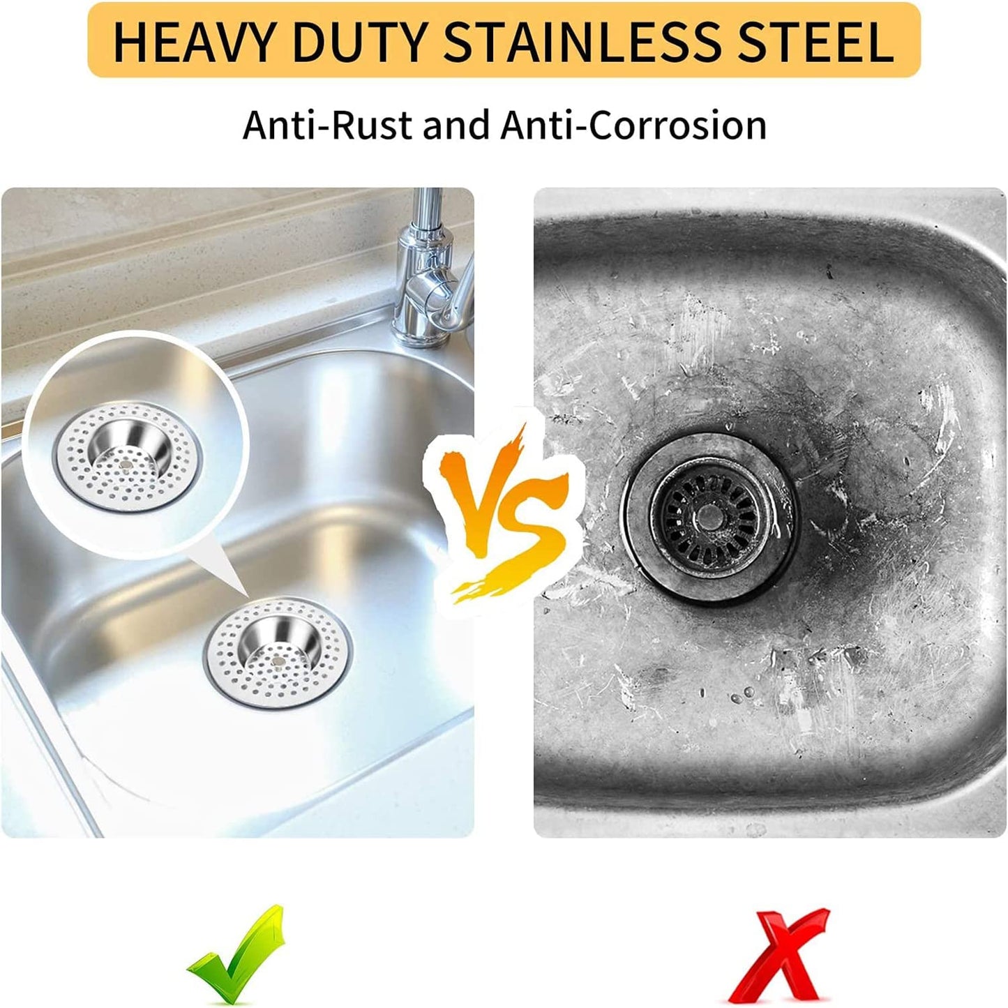(Set of 2) Tomario Stainless Steel Kitchen Sink Strainer Plug, Standard Strainer Drain Protector for Bathroom/Kitchen
