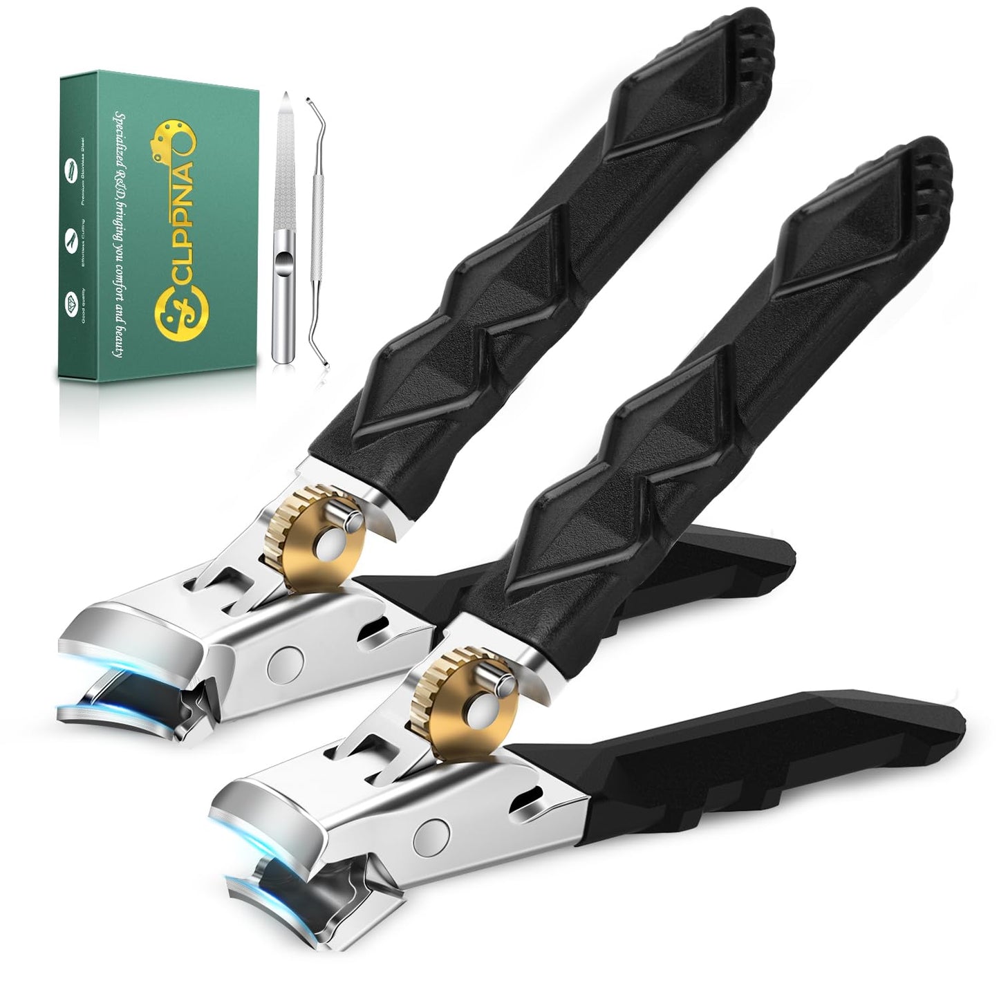 Toe Nail Clippers for Thick Nails Elderly, Wide Jaw Opening Fingernail Cutters with Catcher, Heavy Duty Slanted Ingrown Toenail Clippers, Precision