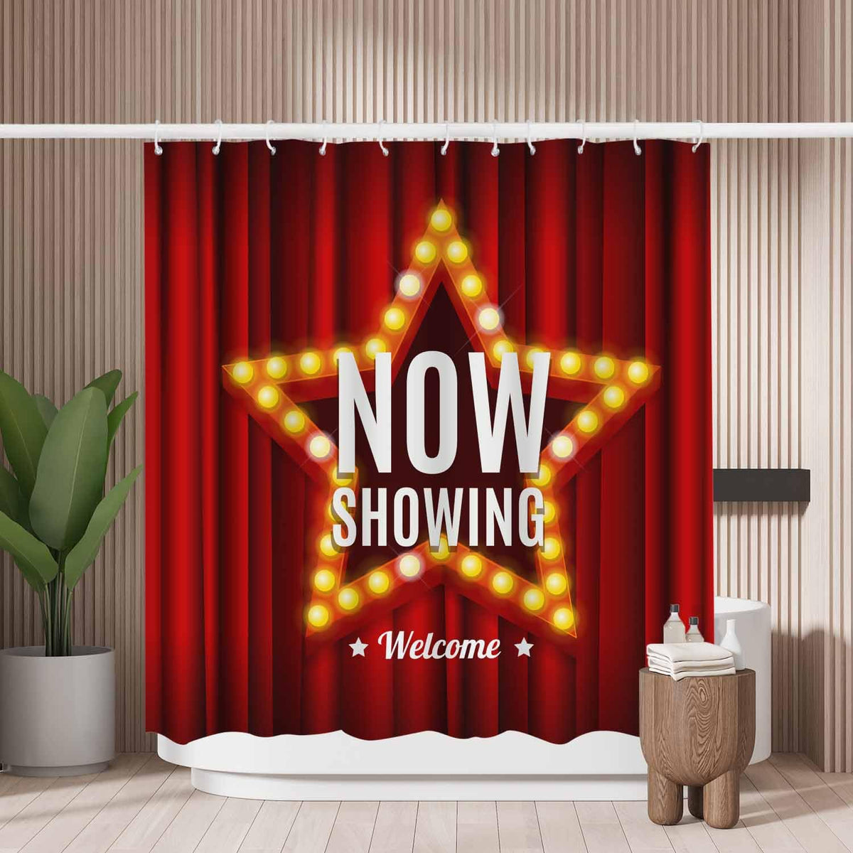 Woutay Shower Curtain Mould Proof Resistant Movie Opening Show,Water Repellant Fabric,Polyester,Size 180x180CM