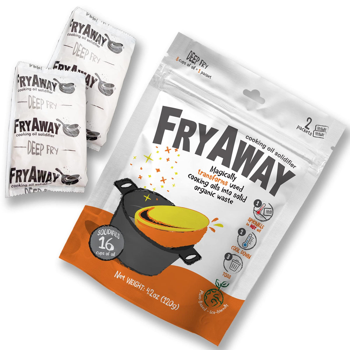 FryAway Deep Fry Cooking Oil Solidifier Powder, As Seen On Shark Tank, 100% Plant-Based Waste Oil Disposal, Solidifies Up to 16 Cups (4 Litres), Easy
