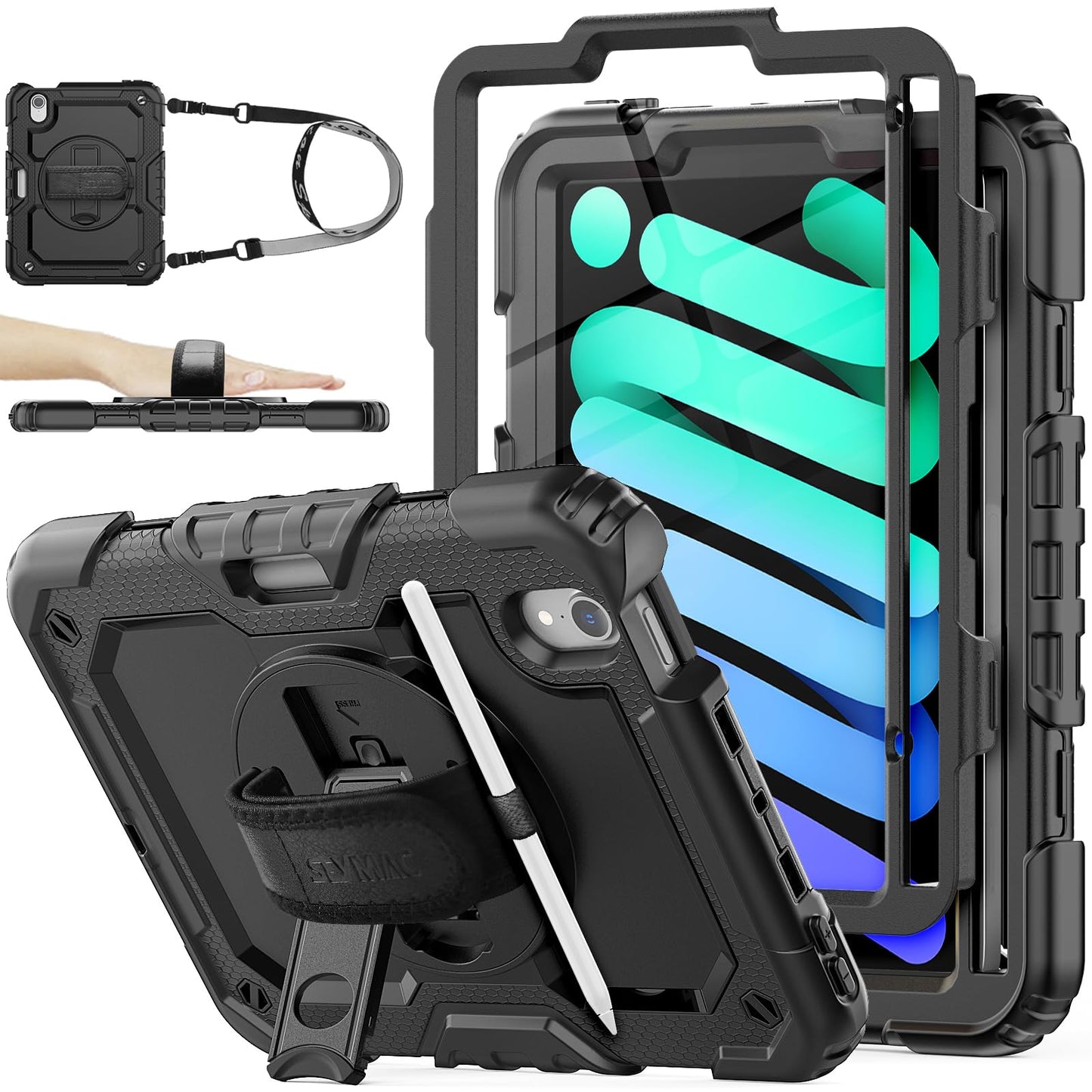 SEYMAC stock Case for iPad Mini 7 (A17 Pro)/ Mini 7th/6th Generation Case 8.3 inch(2024/2021), Full-body Shockproof Cover with 360? Rotating