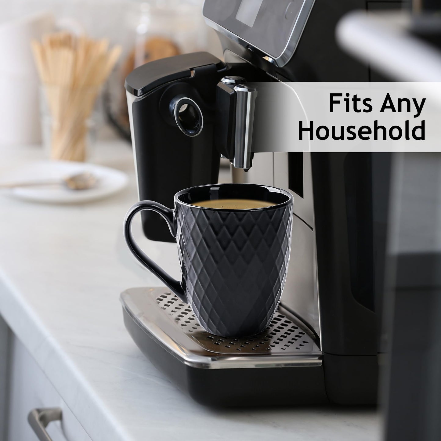 MIAMIO 6 x 400 ml Coffee Mug Set/Mug - Modern Ceramic Mug Matt - Coffee Mug Large - Palmanova Collection (Black)