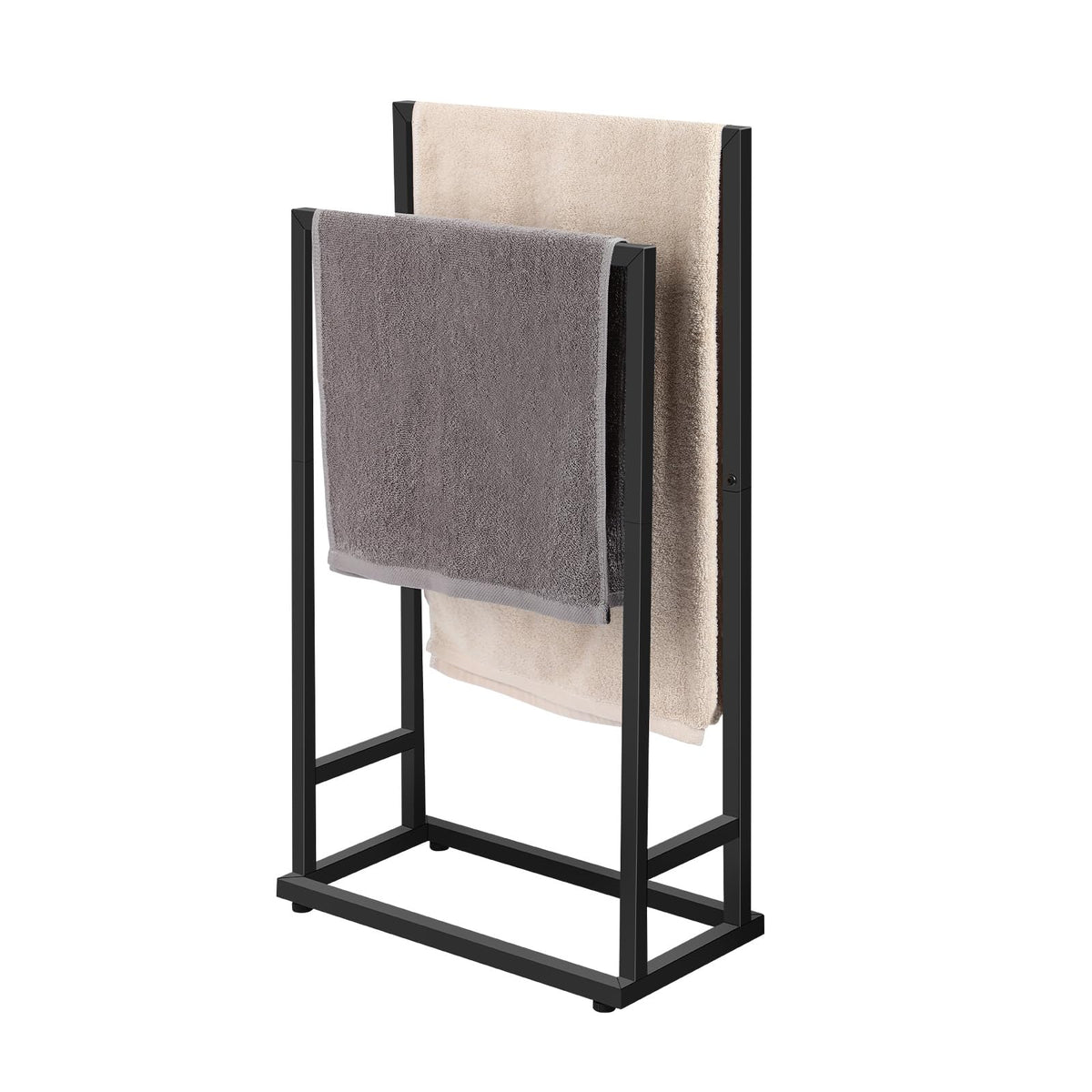 smusei Black Towel Stand Free Standing Metal Towel Racks Freestanding 2 Tier Towel Rails Black Bath Towel Holder for Towel Washcloths Bathroom