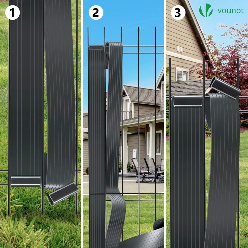 VOUNOT? PVC Privacy Strips Garden Privacy Fence Screen 150m x 4.7cm Double Rod Mats with 300 Clips for Deck, Patio, Balcony, Black