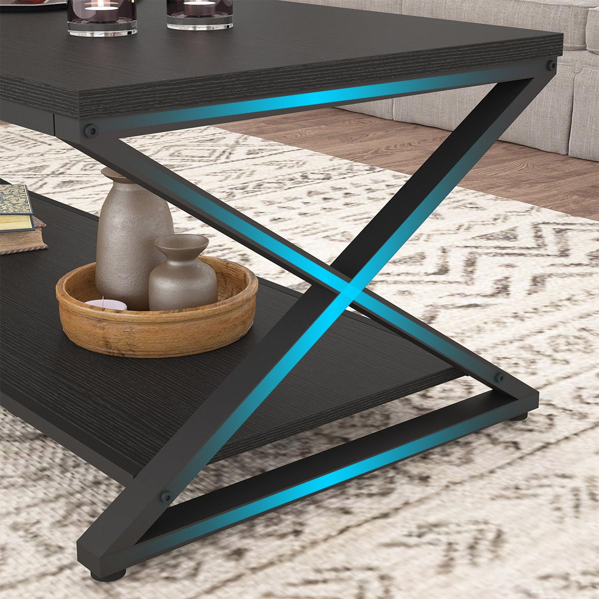HSH Coffee Table for living room coffee tables Storage 120cm Black Oak