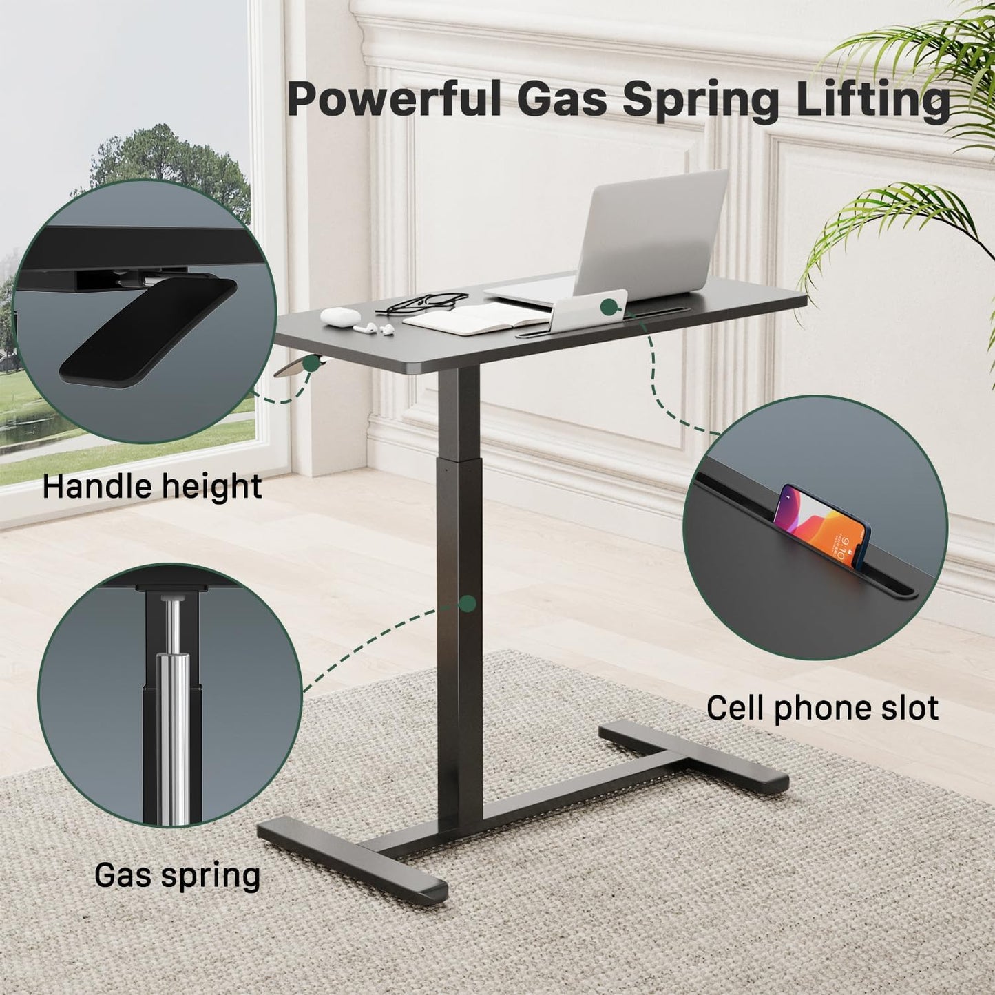 Gibbon Mounts Mobile Standing Desk with Wheels, 80x40cm Overbed Side Table