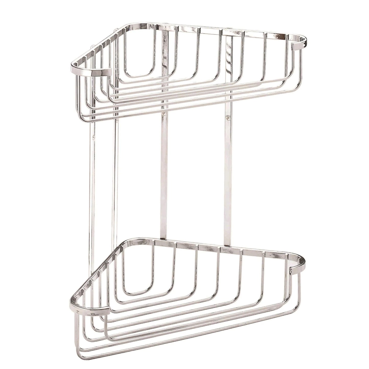 Croydex Large Corner Shower Caddy - Durable Steel Bathroom Shelves with Chrome Finish for Modern Bathrooms, 2-Tier Shower Corner Shelves with Hooks,