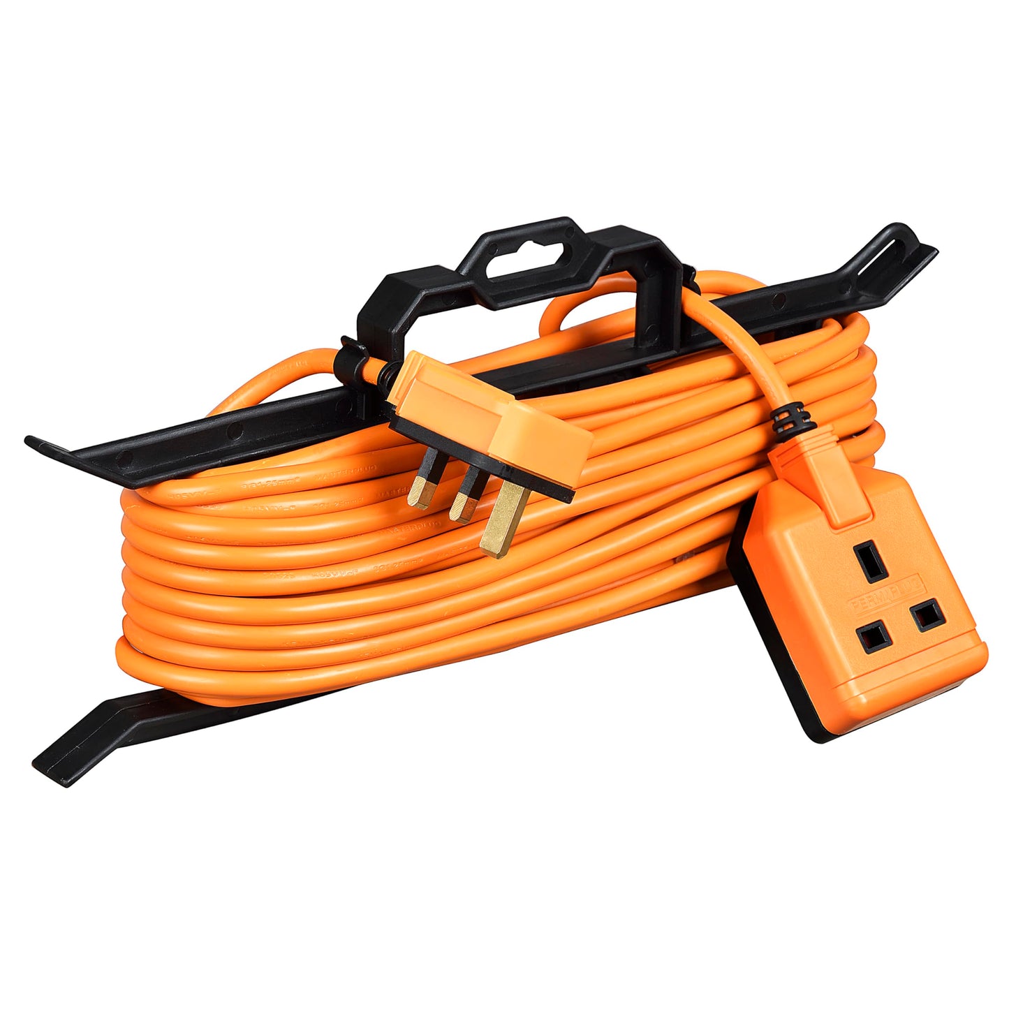 Masterplug One Socket Single Outdoor Extension Lead, 15 Metre Cable, Cable Tidy, Unswitched, Heavy Duty, Rewireable, 1-Way Plug Extension Cable,