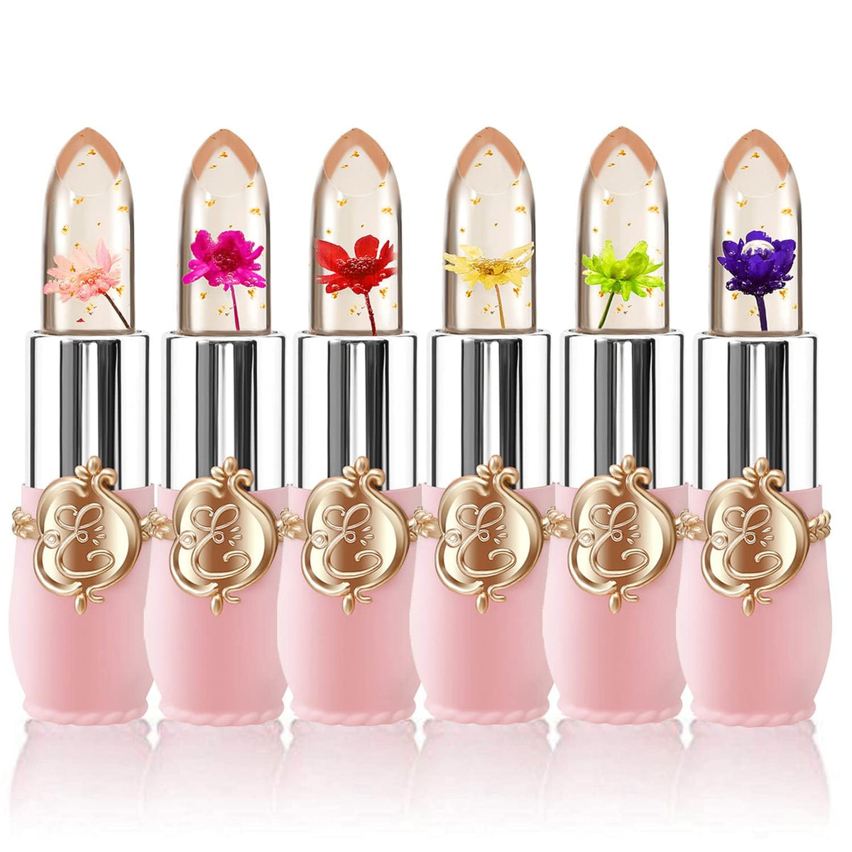 6 Packs Flower Jelly Lipstick Set Magic Temperature Color Change Lip Balm Long Lasting Moisturizer Lip Gloss Flower Jelly Lipstick Makeup Set (6PCS