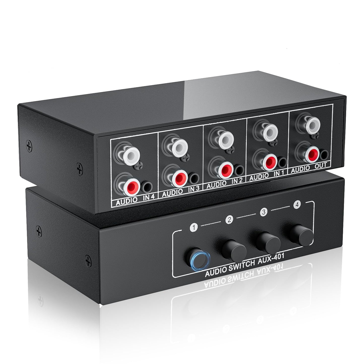 3.5mm Aux + RCA L/R Audio Switch Box 4 in 1 Out Bidirectional, BolAAzuL Stereo Audio Switcher Selector 4X1 Passive a/b Analog Audio Selector No Power