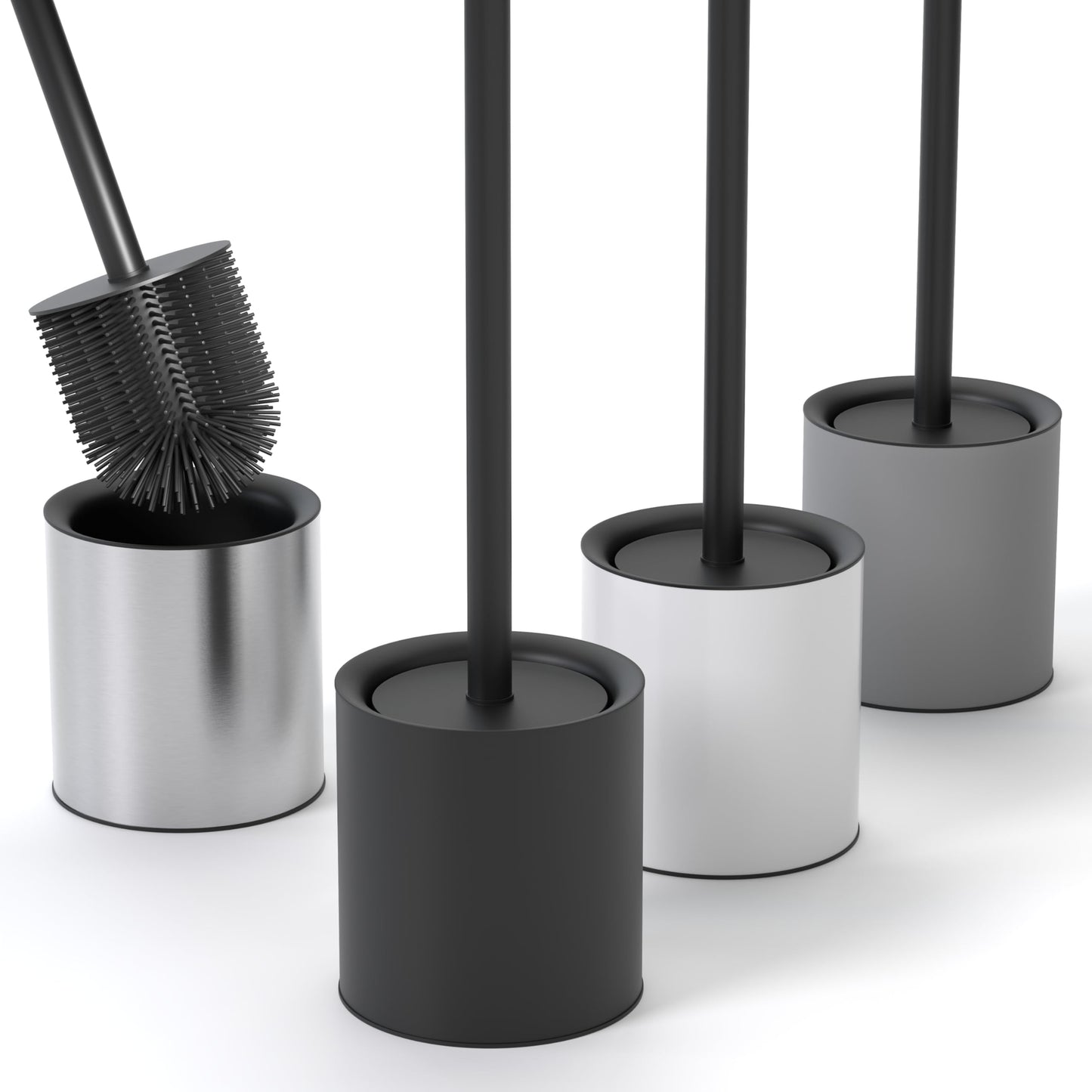 SAVEGA Silicone Toilet Brush Black with Holder ? Discreet Stainless Steel Toilet Brush with Protective Lid ? Durable & Hygienic (Black, 1-Pack)