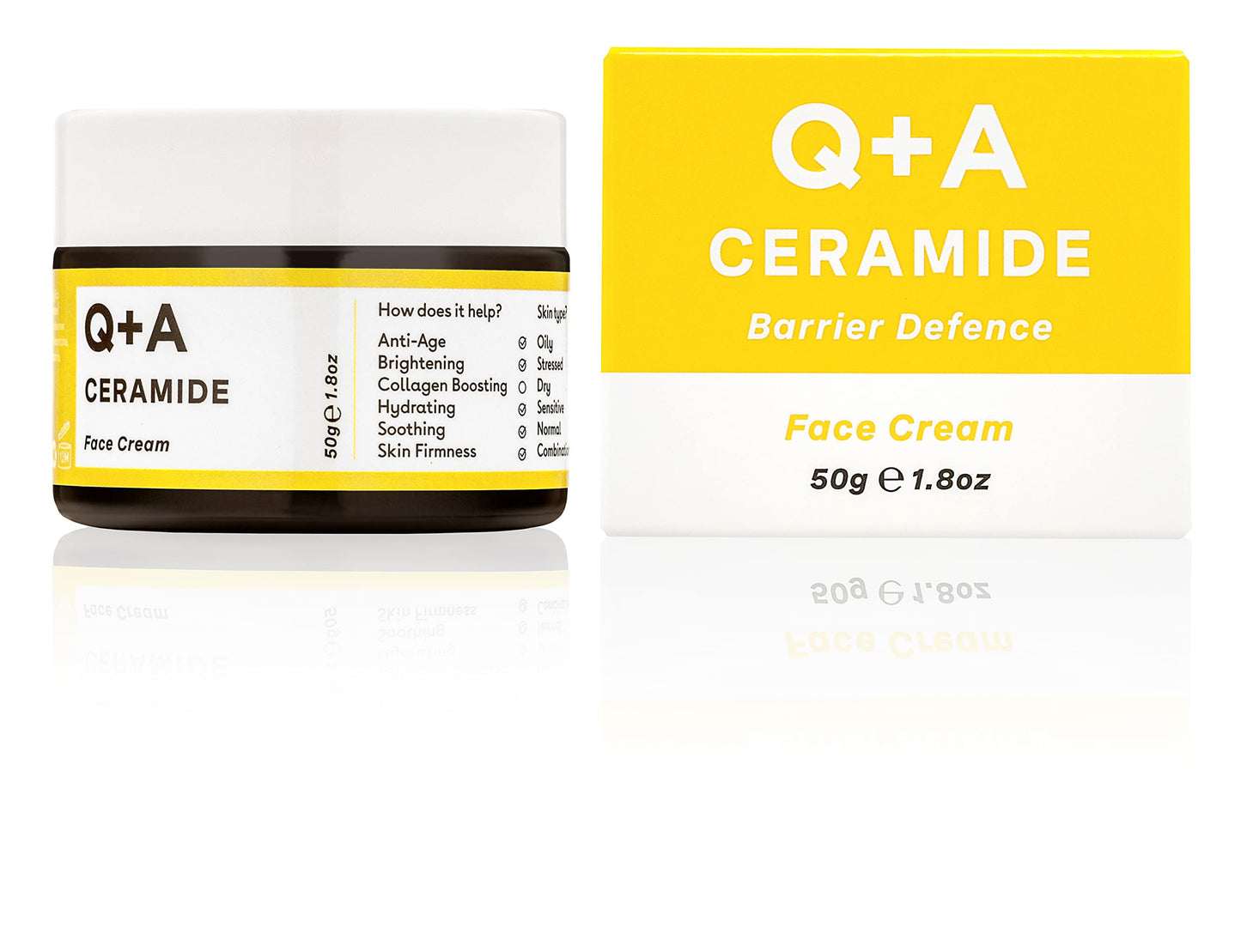 Q+A Ceramide Barrier Defence Face Cream (50g), Hydrating Moisturiser with Pineapple Ceramides, Pro Vitamin E and Squalane, Natural Face Care,