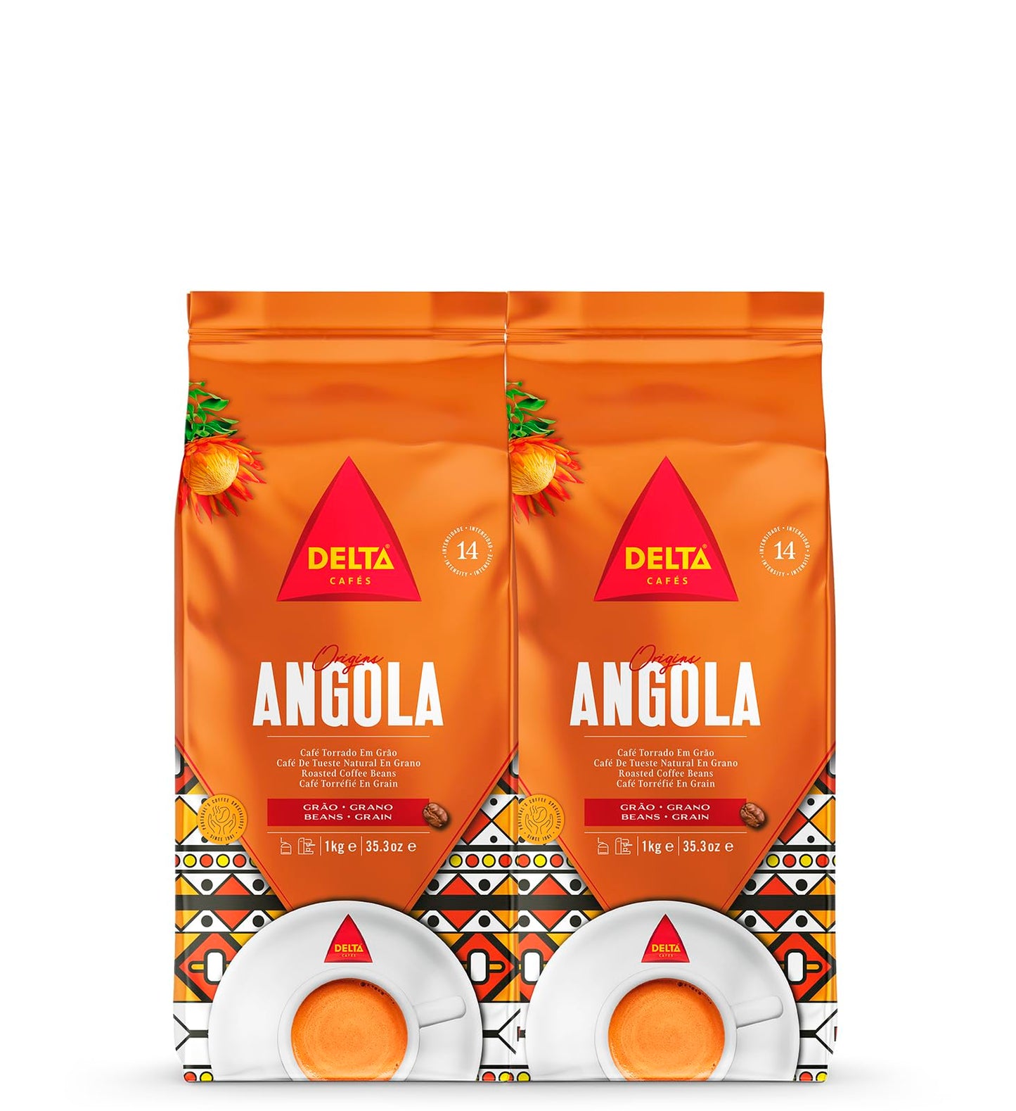 Delta Caf?s Angola Coffee Beans 1kg - Pack of 2, Natural Roast Arabica and Robusta Blend