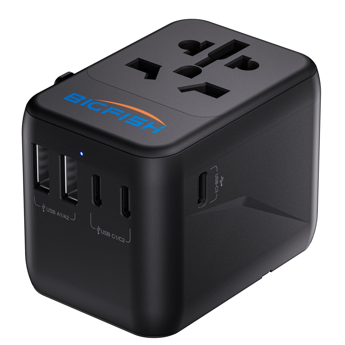 Bigfish Universal Travel Adapter with USB C PD 35W Fast Charging(C3 Port), Worldwide Travel Plug Adapter with 5 USB(2A + 3C), Dual 10A Fuses