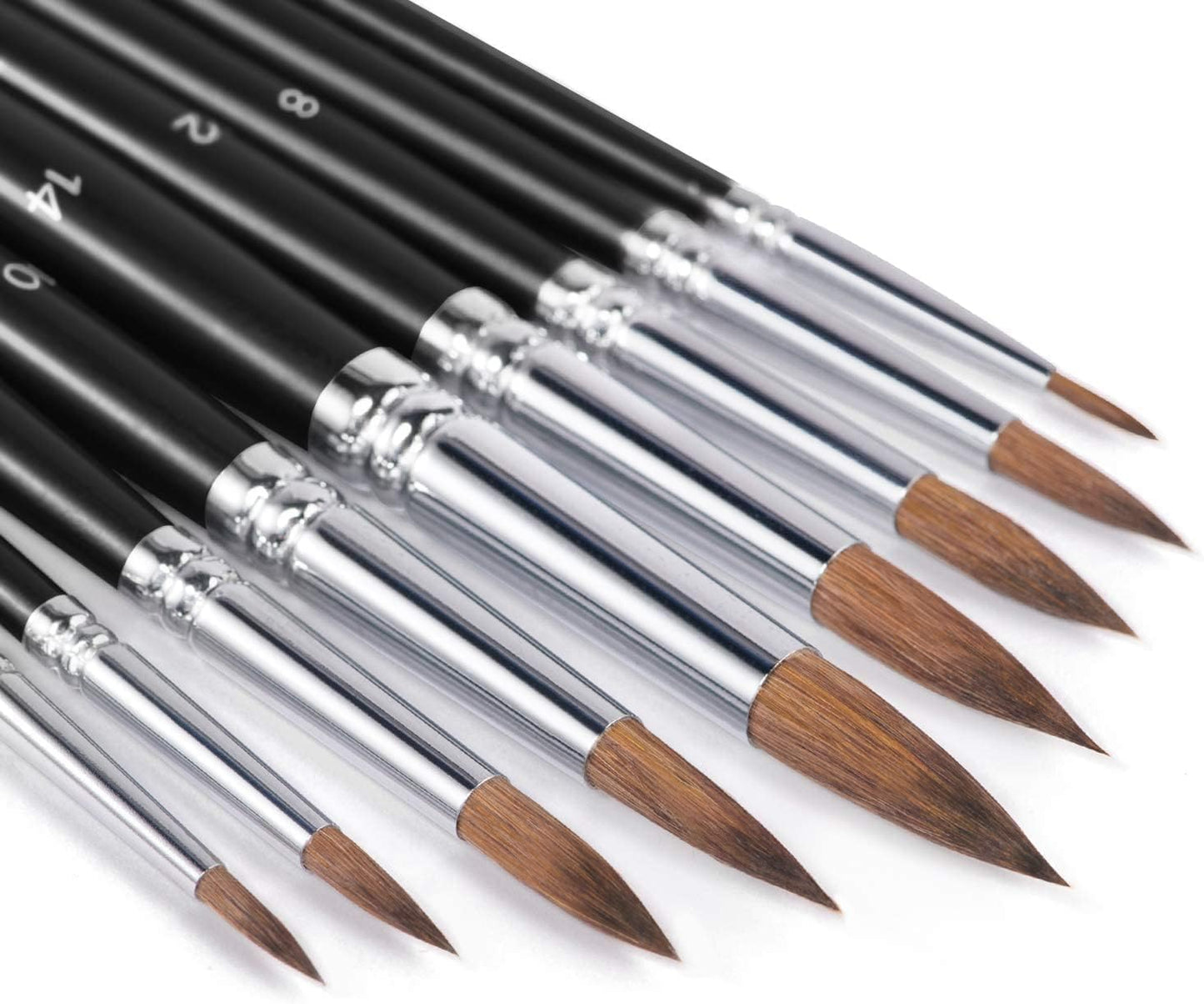 Sable Watercolour Brushes 9pcs, Fuumuui Detail to Mop Kolinsky Sable Brushes Round Pointed Professional Watercolor Brush Perfect for Watercolour