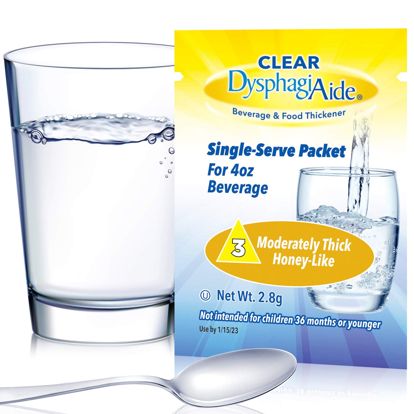 Clear DysphagiAide dysphagia thickener - 20 Level 3 Thickener Sachets - Moderately Thick (Honey-Like Thickness) Instant Beverage and Food Thickener