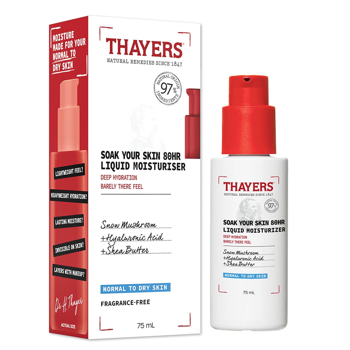 Thayers Soak Your Skin 80HR Liquid Moisturizer - Face Moisturizer with Hyaluronic Acid and Snow Mushroom - Dermatologist Tested Skin Care for Normal
