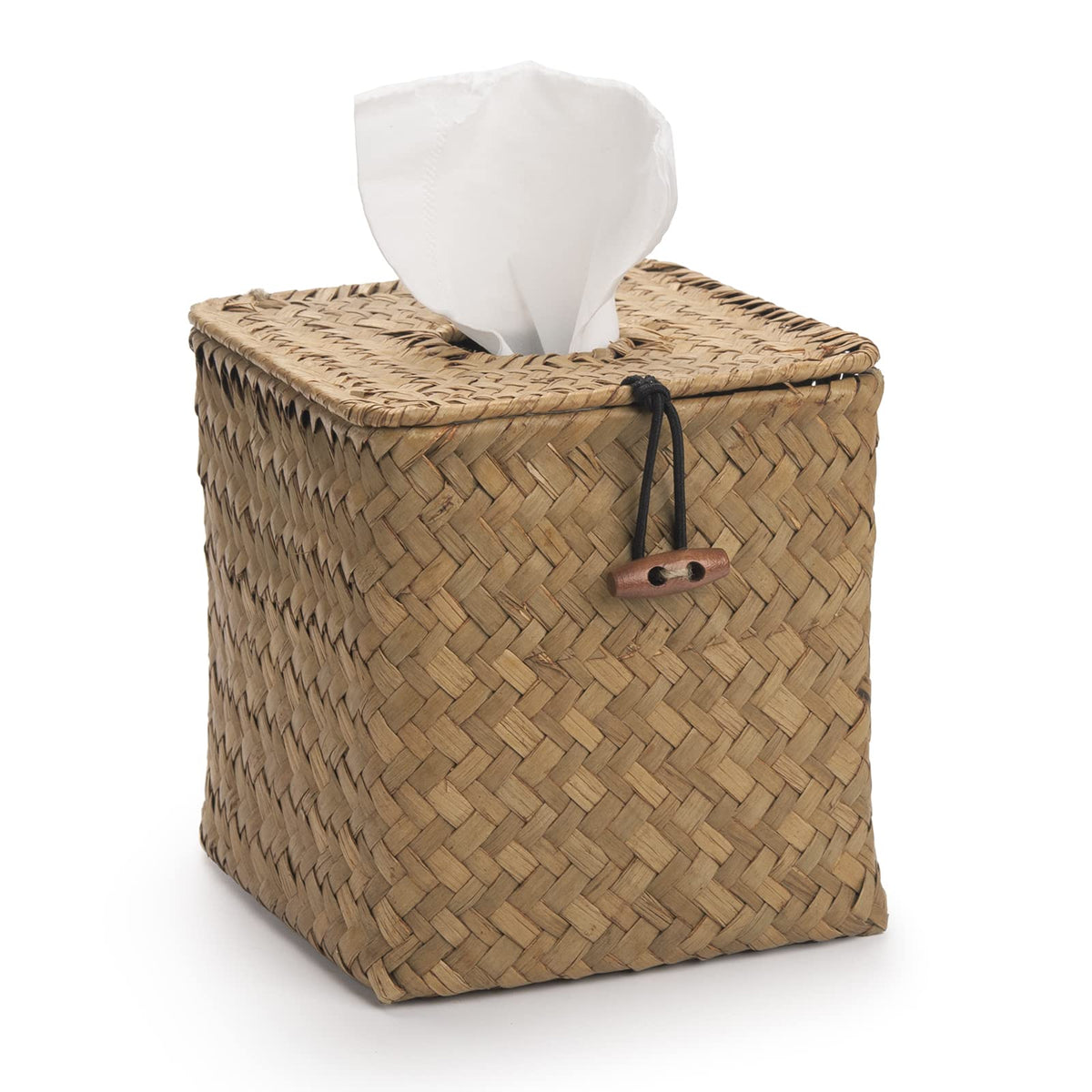Seagrass Square Tissue Box Cover Woven Napkin Holder Decorative for Bathroom Farmhouse (Natural, 14 x 14 x 14 cm)