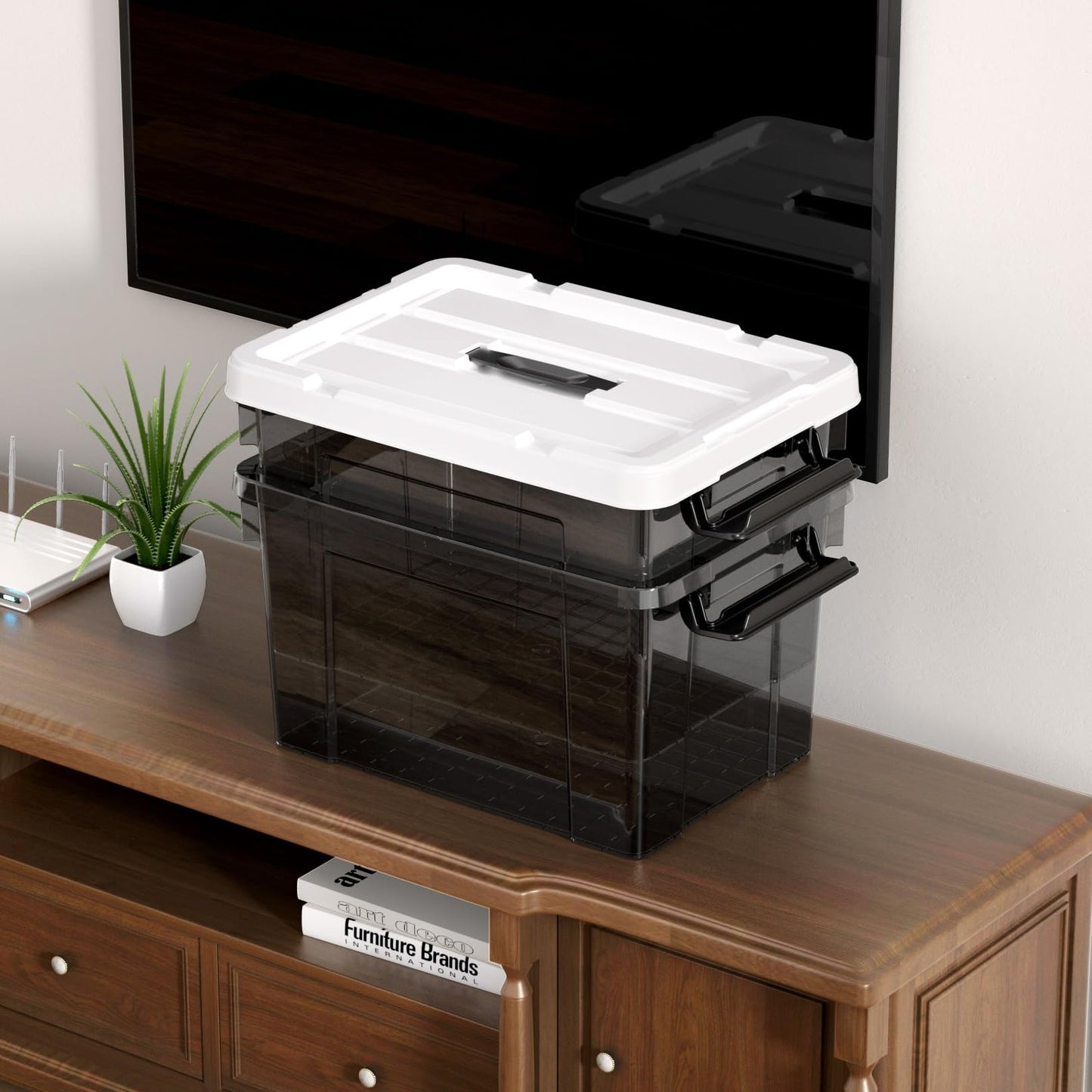 Cetomo 20L*6 Storage Boxes, Carry Plastic Storage Box with Lids, Organizing Container with Handle and Secure Latching Buckles, Stackable, Nestable