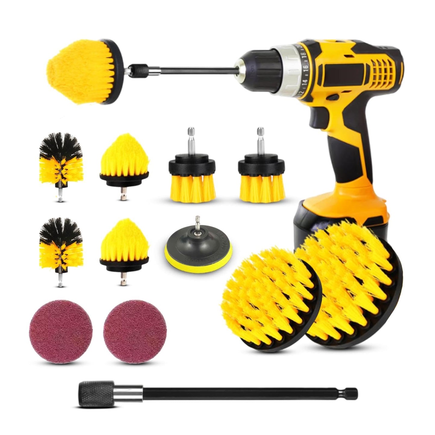 Drill Brush Cleaning Set, 12-Pack Power Scrubber Brush Attachments with Drill Bit, 2 Sets for Kitchen, Bathroom, Tiles, Sinks, Car Mats, and Polishing