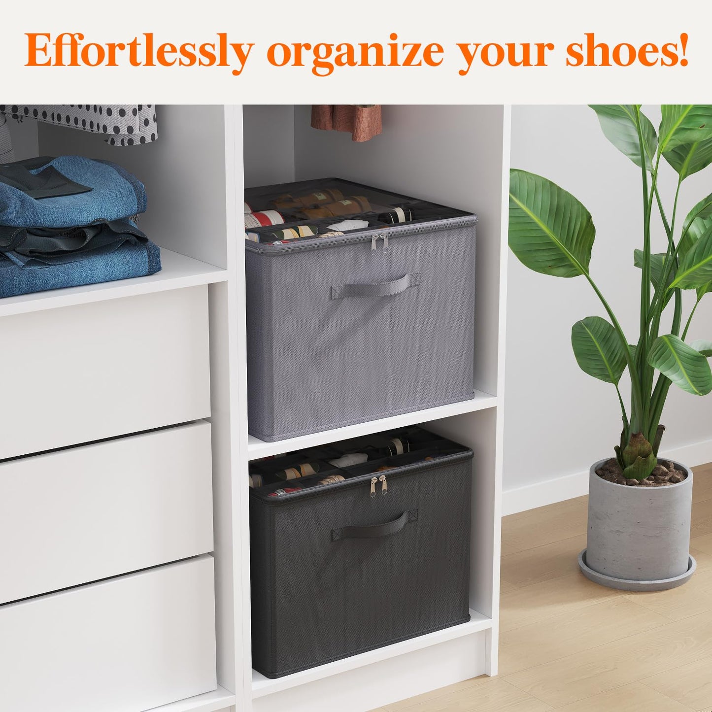 Lifewit Shoe Storage Organizer for Closet, Fits 12-16 Pairs, Large Shoe Box Storage Containers with Clear Cover and Reinforced Handles, Foldable