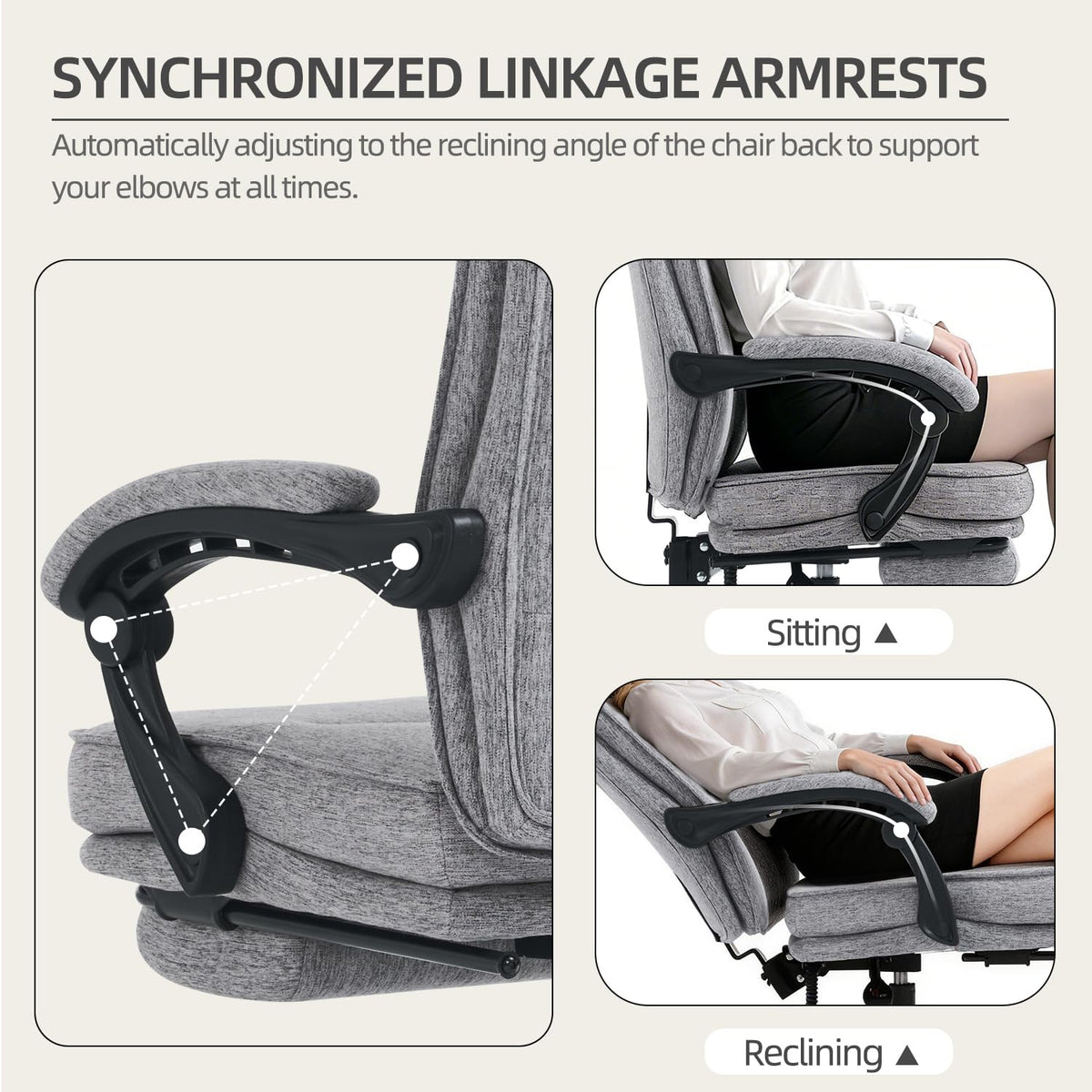 MZLEE Office Chairs for Home, Ergonomic Office Chair with Footrest, 90-135° Recline