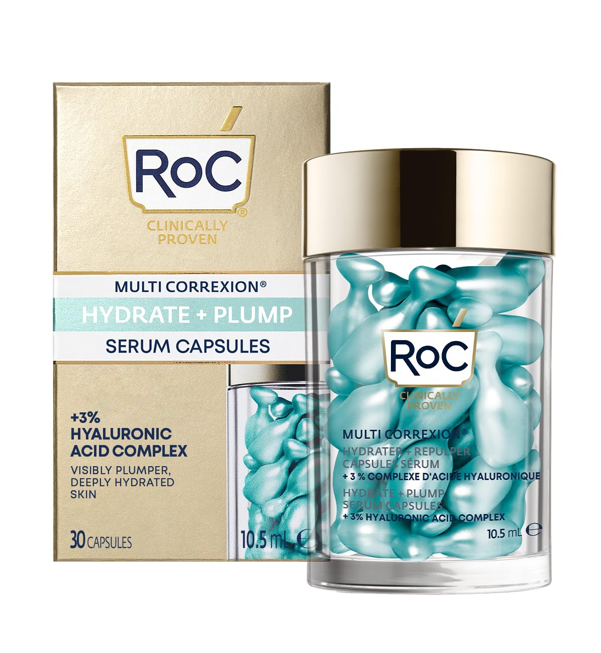 RoC - Multi Correxion Hydrate + Plump Serum Capsules - Maximum Plumping Power - Boost Skin?s Hydration Level - with Hyaluronic Acid - 30 Capsules