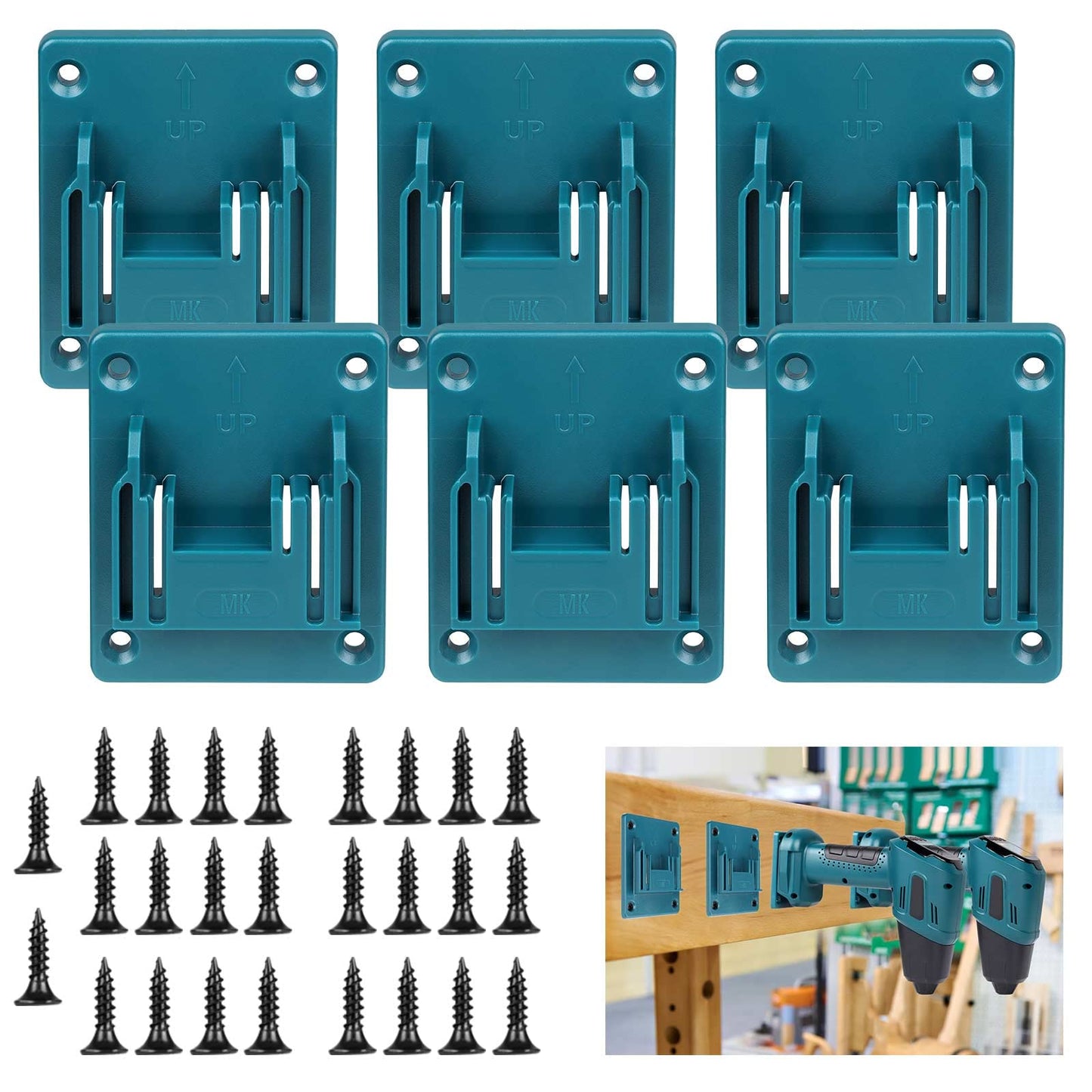 6 Packs Wall Mount Tool Holder for Makita 18V 14.4V Drill Tools & Power Multitool, Machine Holder Tool Storage, Hanger for Drill Tools with Screws