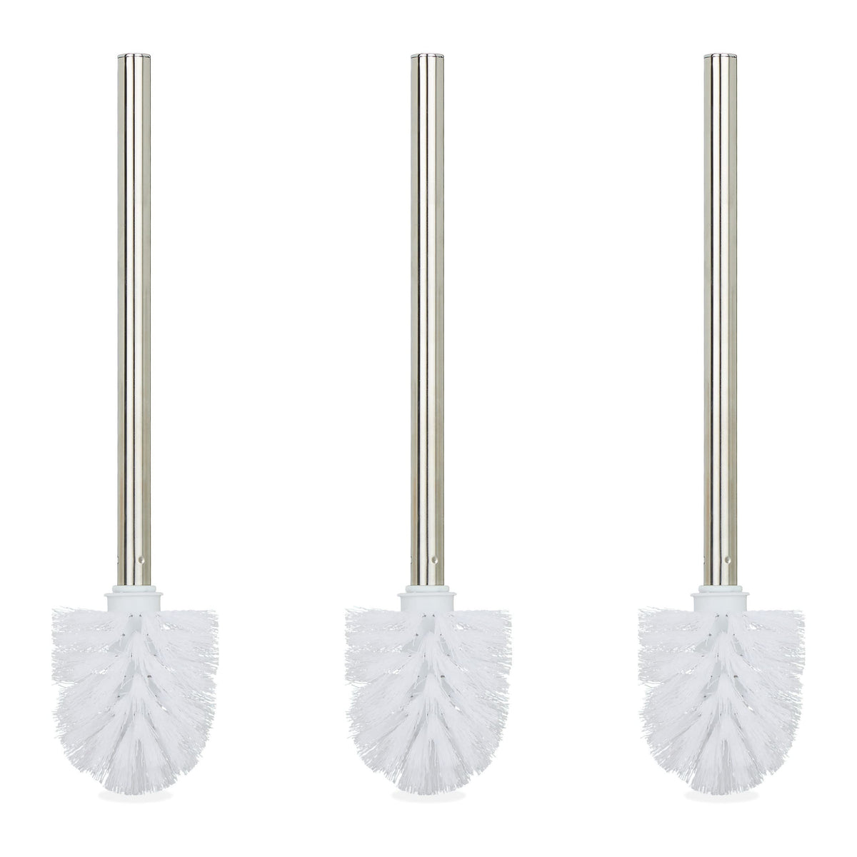 Relaxdays Toilet Brushes, Set of 3, Replacement, Removable Head, Stainless Steel Handle, H x diam. 35 x 8 cm, White