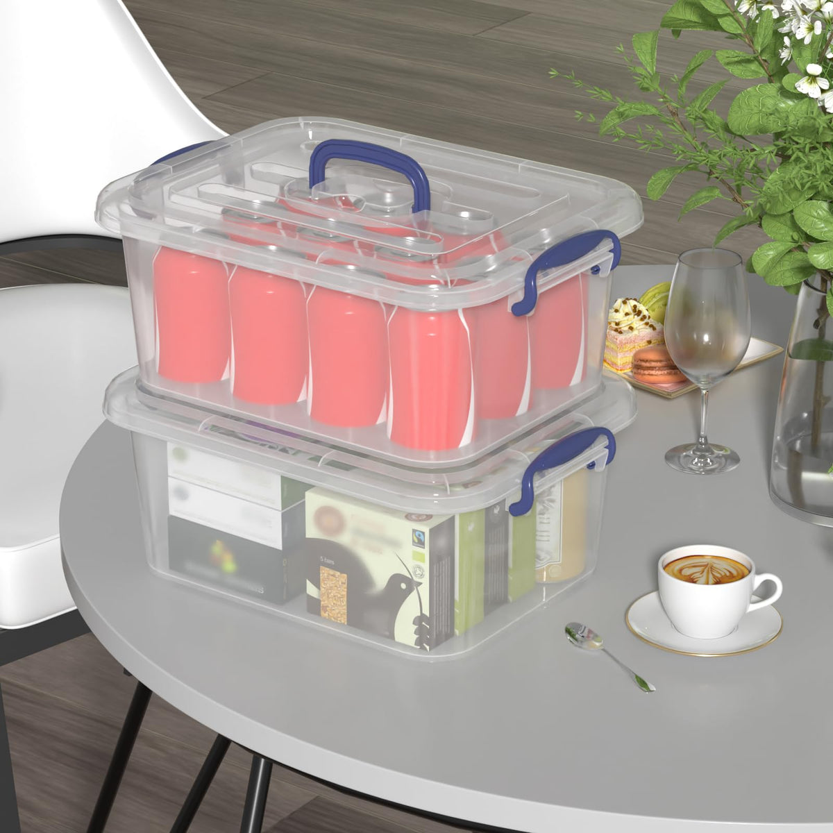 Ziglous 8 Litre Clear Storage Boxes with Lids and Handles, 6 Packs, Blue