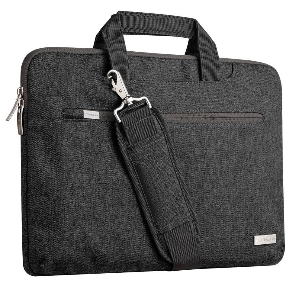TECHGEAR Case for 14" - 14.6" Laptops, Portable Multi-function Laptop Case with Adjustable Shoulder Strap, Luggage Strap & Suppressible Handles,