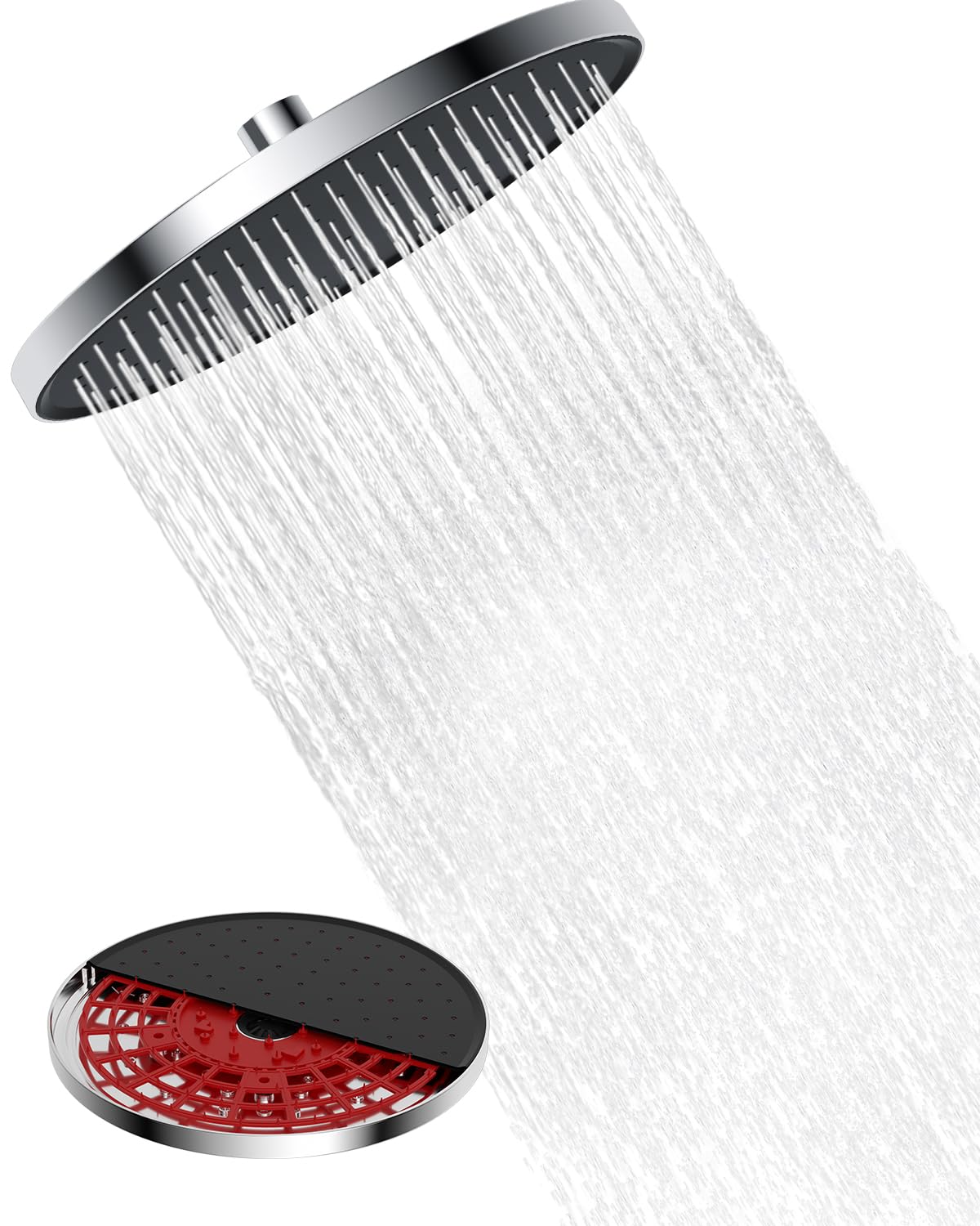 Hibbent Self-Cleaning Rainfall Shower Heads, Fixed Rainfall Shower Head 10 Inch, Round Powerful High Pressure Overhead Shower Head with self-Cleaning