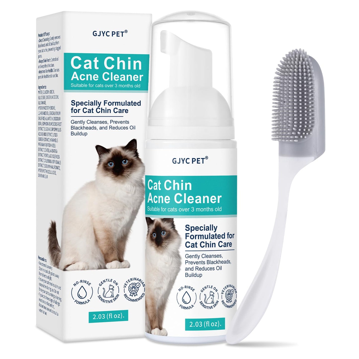 Cat Acne Chin Remover, Cleansing Cat Chin Blackheads, No-rinse Mousse Formula with Gentle Ingredients, with Cleansing Massage Brush - Soothes Chin