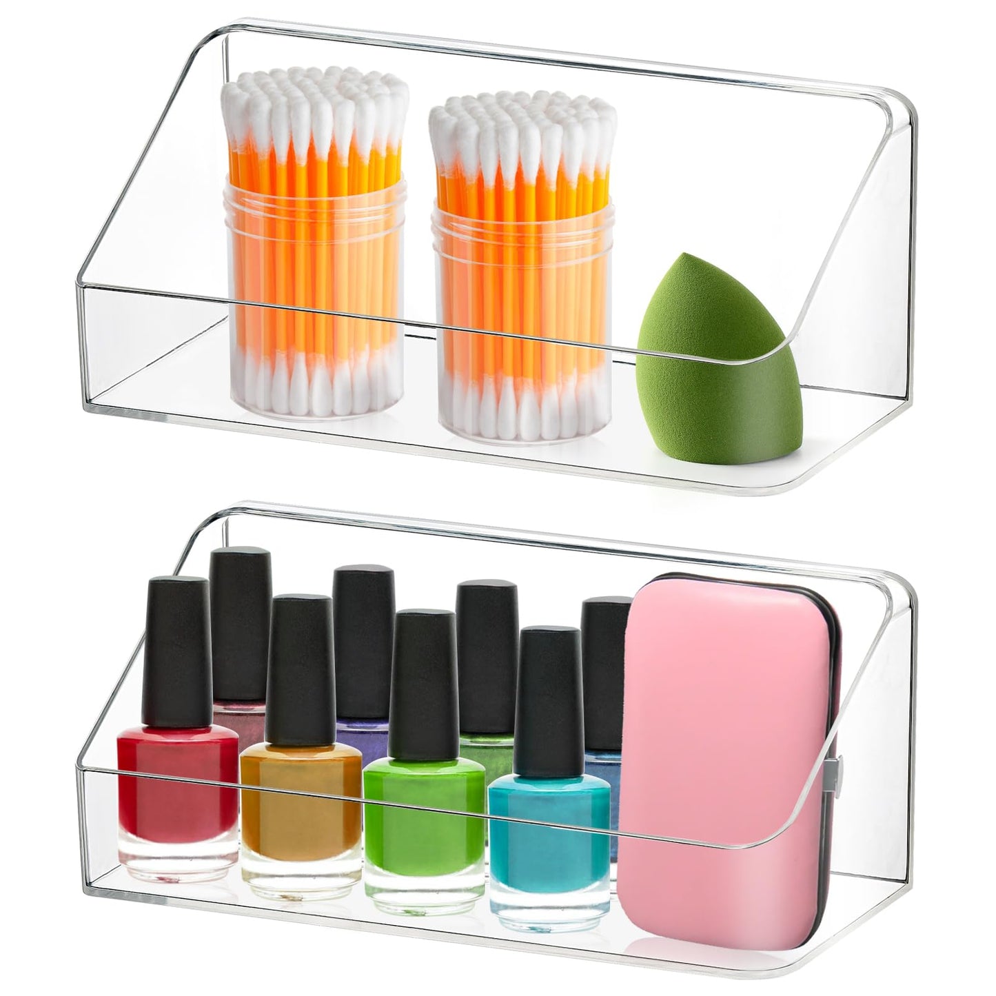 poeland 2 Pack Wall Mounted Storage Organizer, No Drilling Bathroom Shelf, Clear Storage Box for Bathroom, Bedroom, Mirror Cabinets (Transparent)
