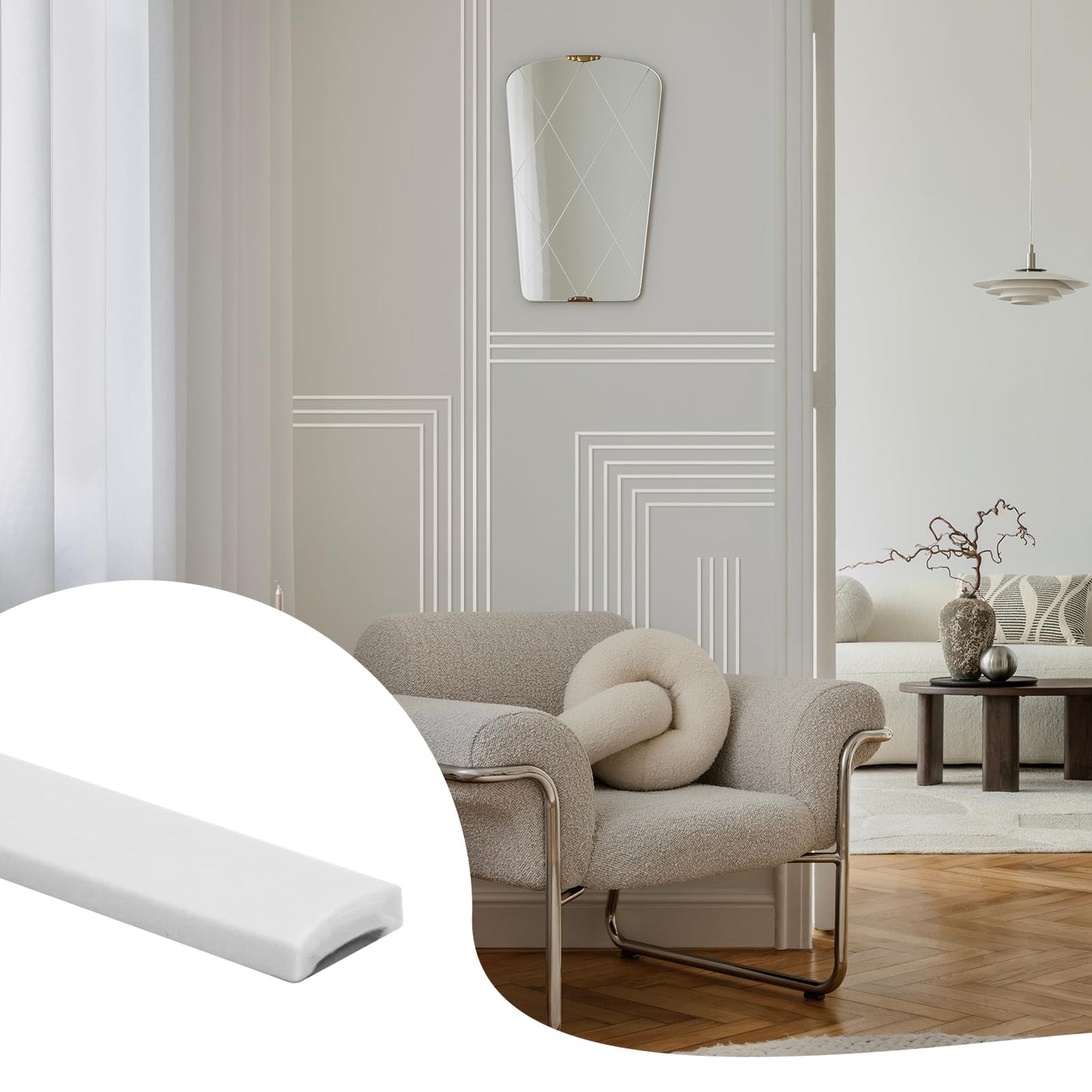 JSIWOTH 8M Peel and Stick Moulding Trim, White(Paintable) Flexible PVC Self Adhesive Wall Trim, Waterproof Tile Edging, Mirror & Window Frame Border