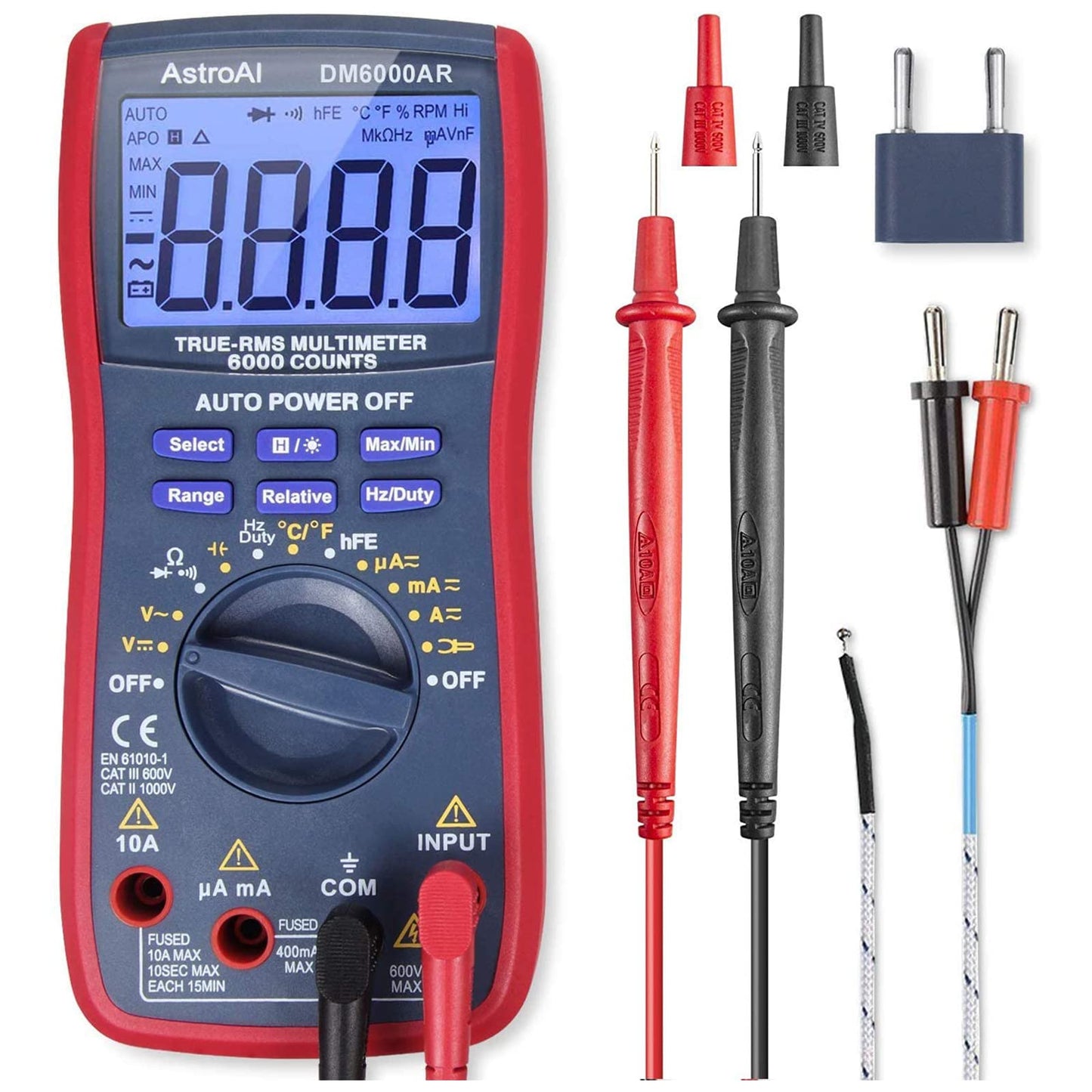 AstroAI Digital Multimeter, TRMS 6000 Counts Multimeters Manual and Auto Ranging; Measures Voltage, Current, Resistance, Continuity, Capacitance,