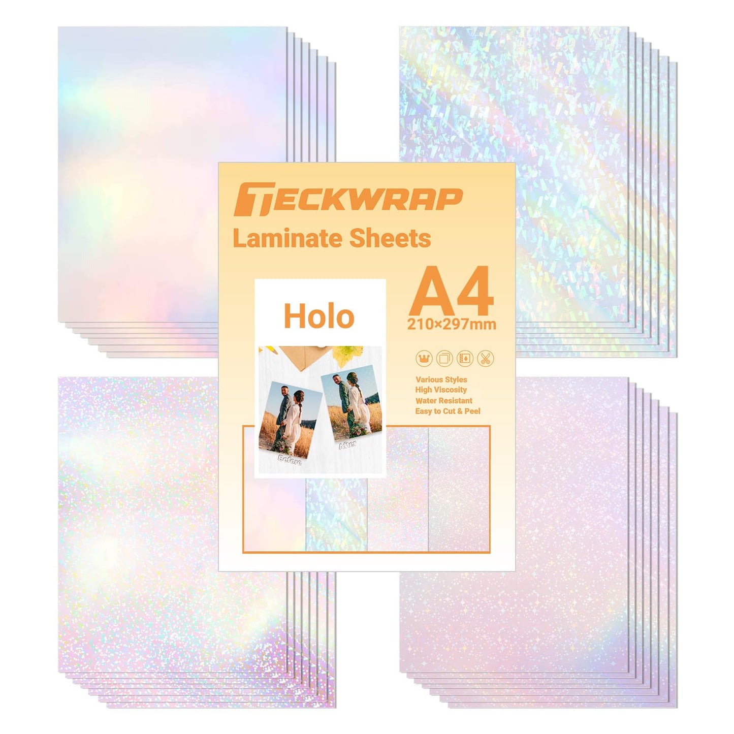 TECKWRAP Holographic Sticker Paper Clear Overlay Lamination Vinyl Patterns Laminate Sticker Film 8.26" x 11.69" A4 210mm x 297mm 28 Sheets/Pack for